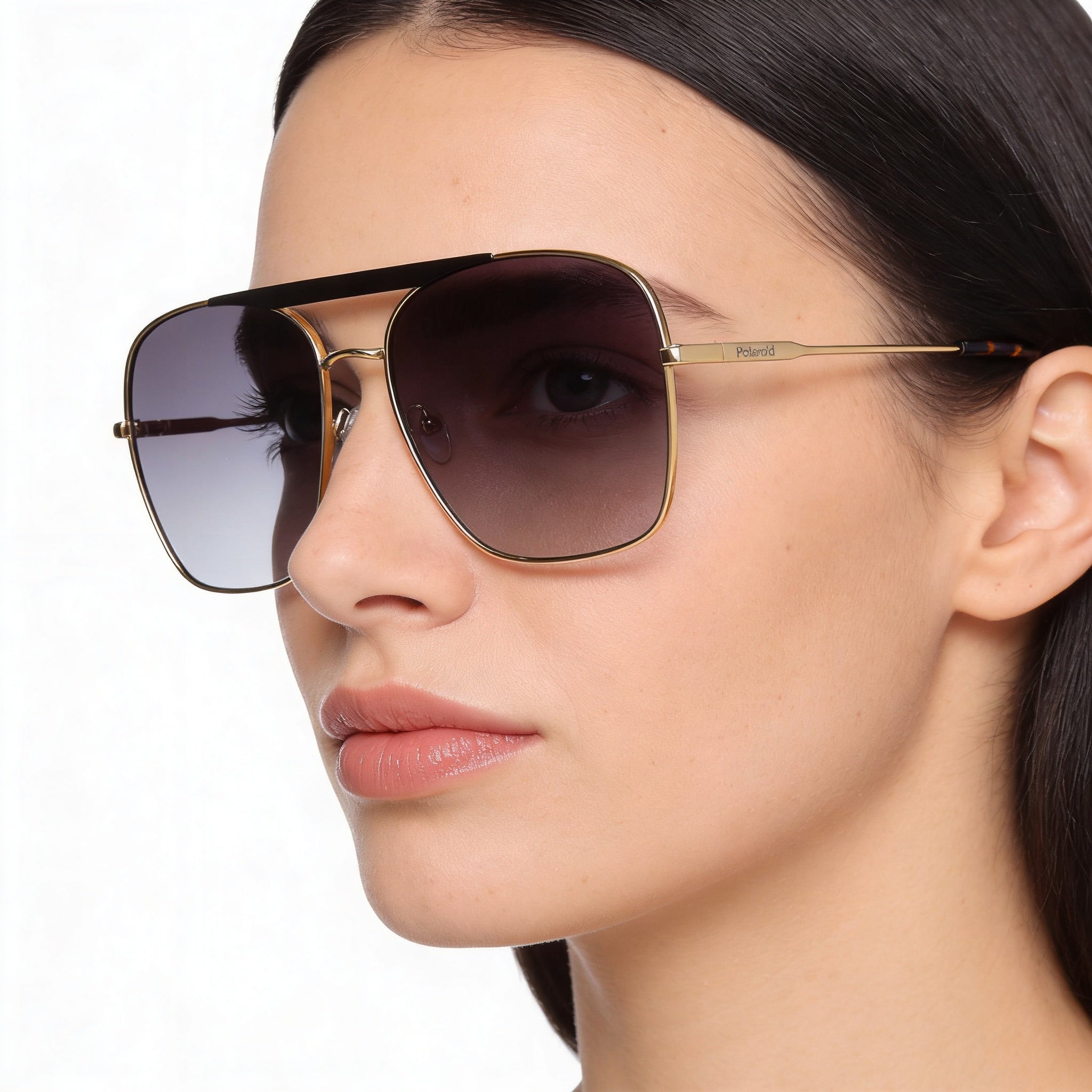 Polaroid Modern Women's Matte Black Gold Stainless Steel Polycarbonate UV 400 Sunglasses 59mm, Photo 5