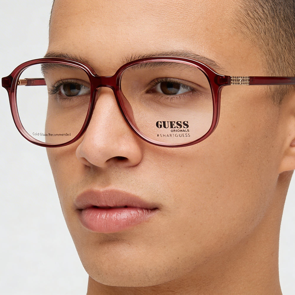 Guess Casual Unisex Bordeaux Plastic Frame Eyeglasses 53mm with and Non- Lenses