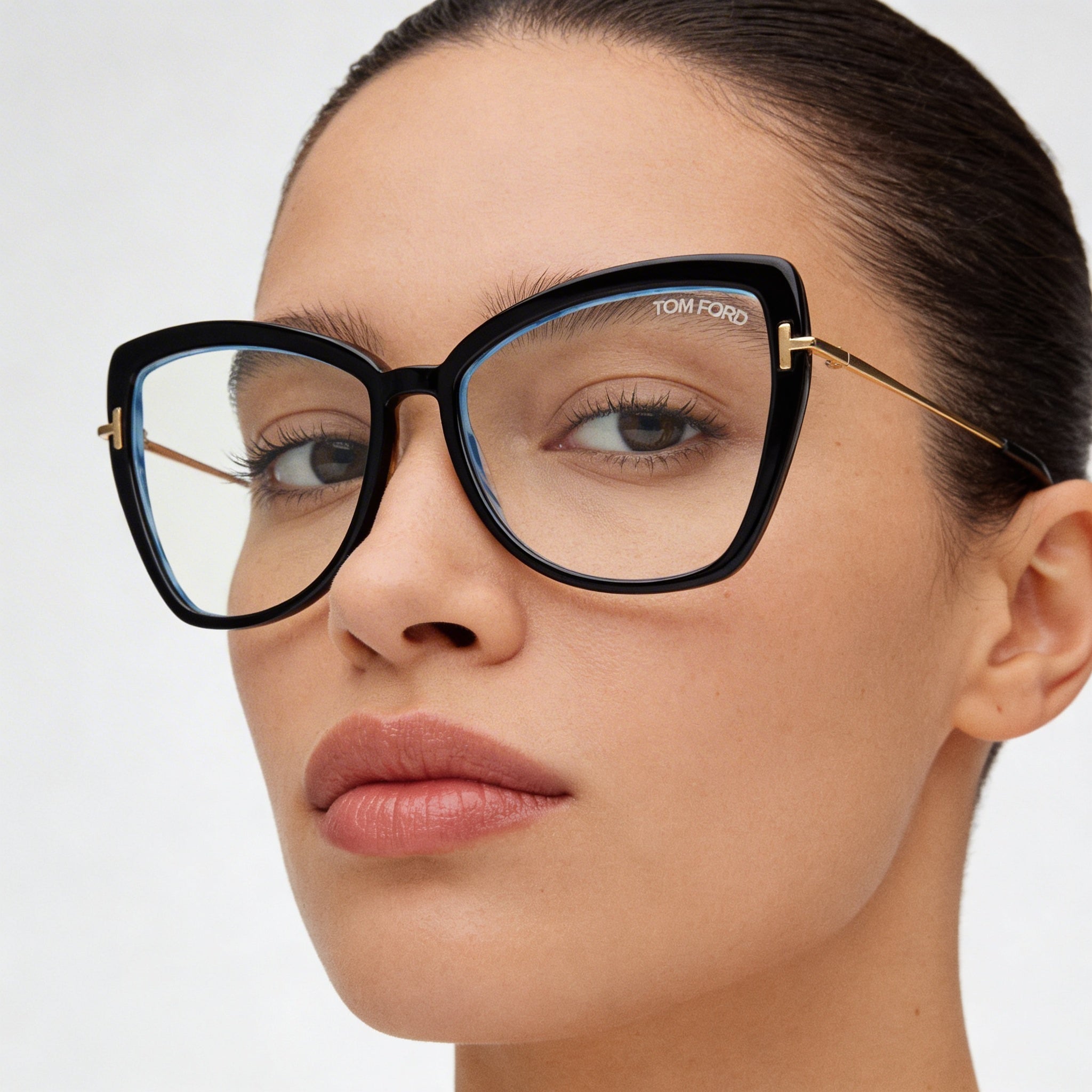 Tom Ford Ft5882-b Women's Blue-Light Block Butterfly Plastic Eyeglasses, Black, Pale Gold, 55mm, Photo 3