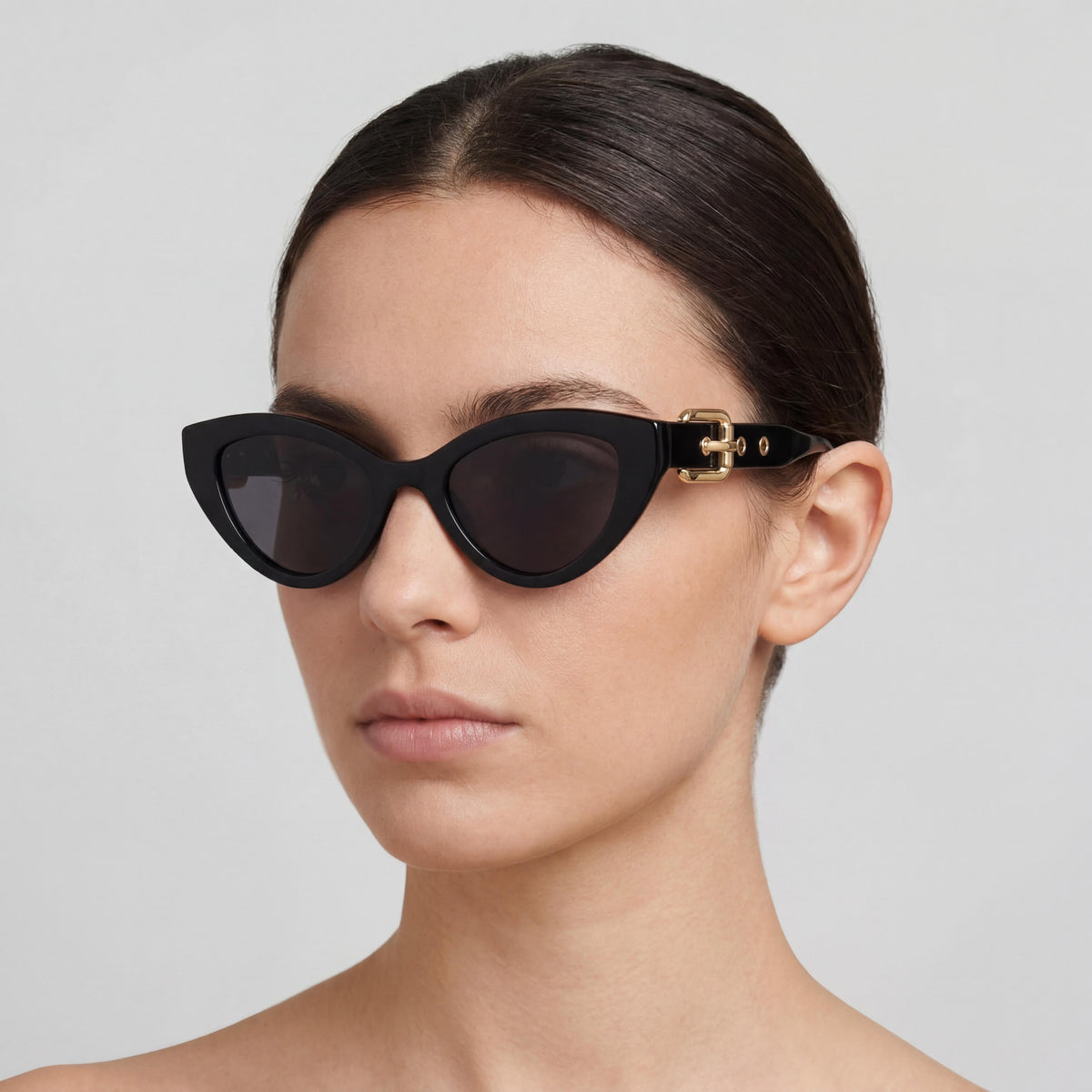 Moschino Modern MOS142/S Women's Cat Eye Sunglasses, Black Dark Grey Plastic Frame, Black Lenses, 100% UV Protection, Non-Polarized 51mm, Photo 4