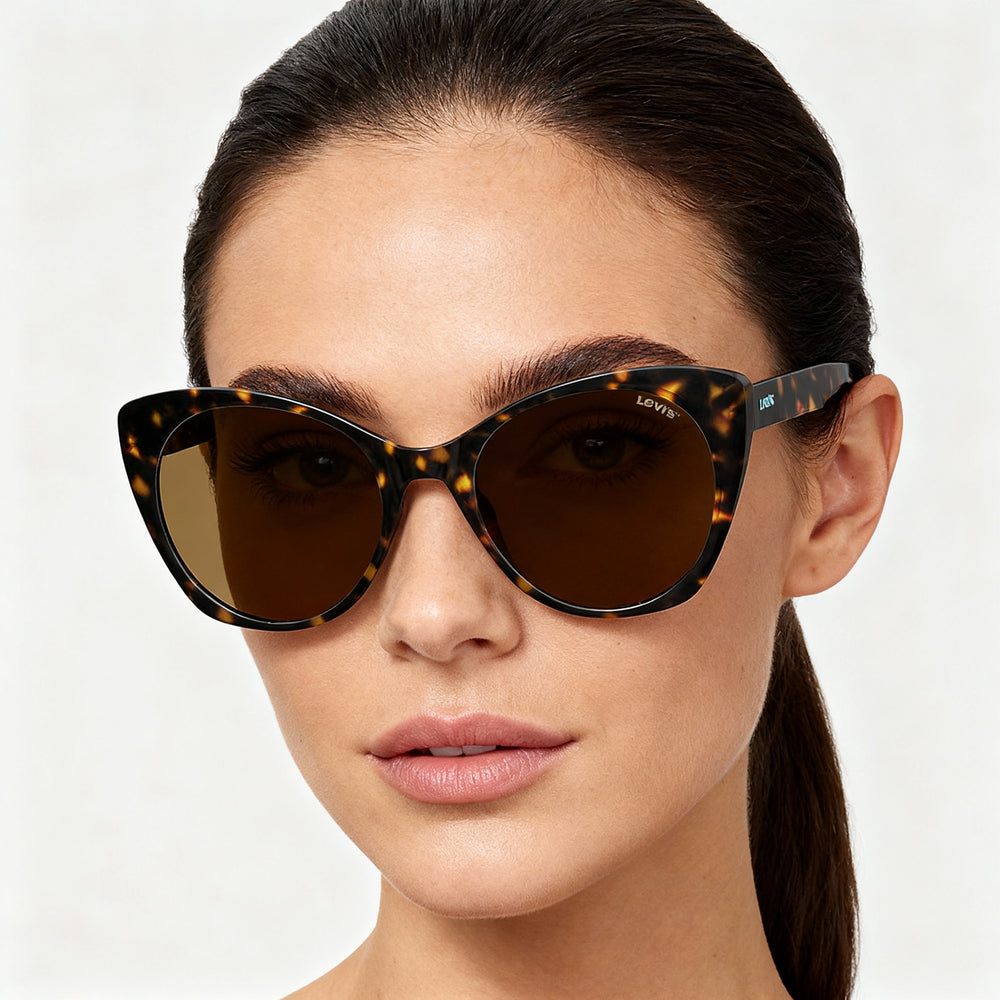 Gafas de sol Levi's Lv 1015/S para mujer, rectangulares, de plástico Havana, con lentes UV de policarbonato, 55-20-145