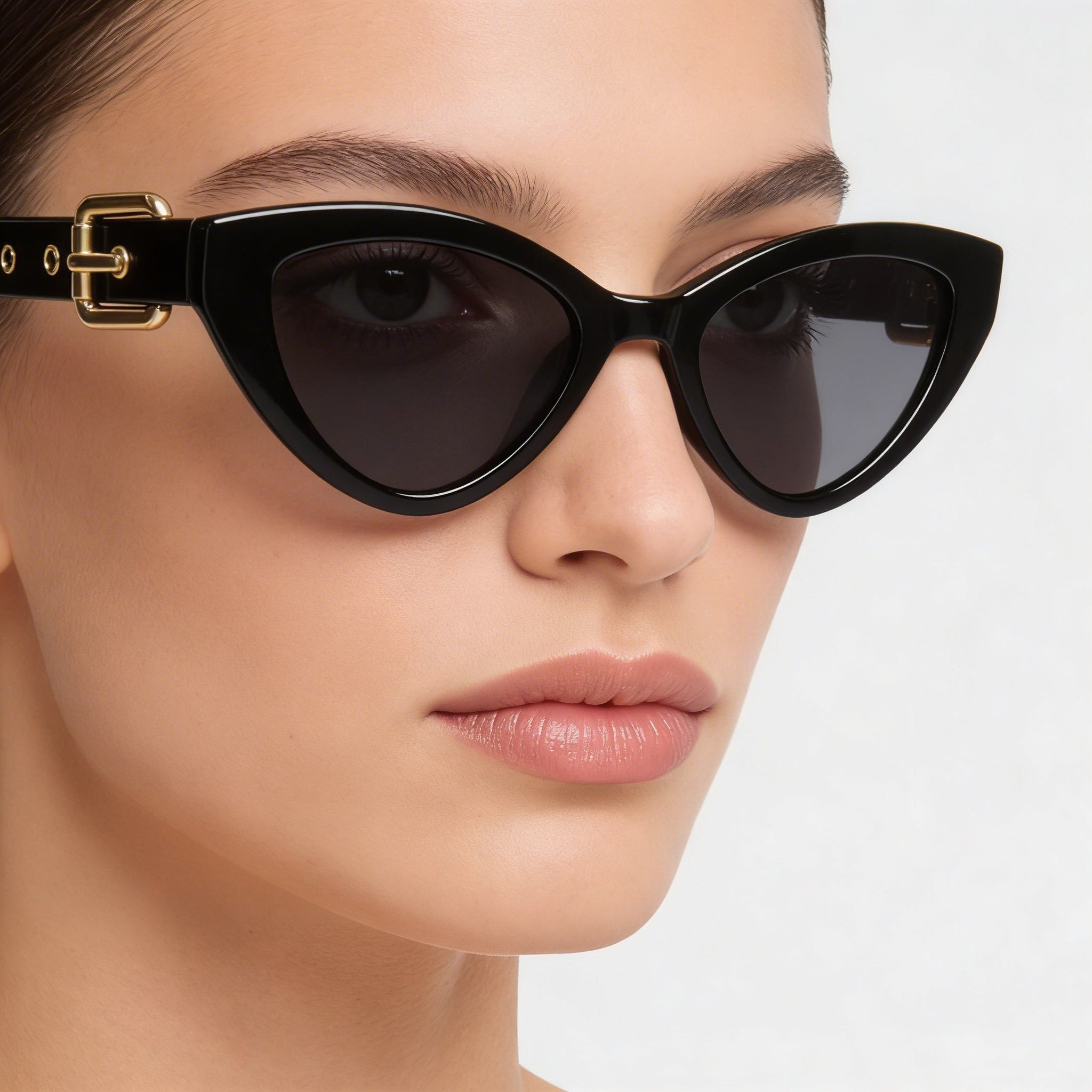Moschino MOS142/S Women's Cat Eye Black Plastic Grey Lens Non-Polarized UV Protection Sunglasses 51mm, Photo 4