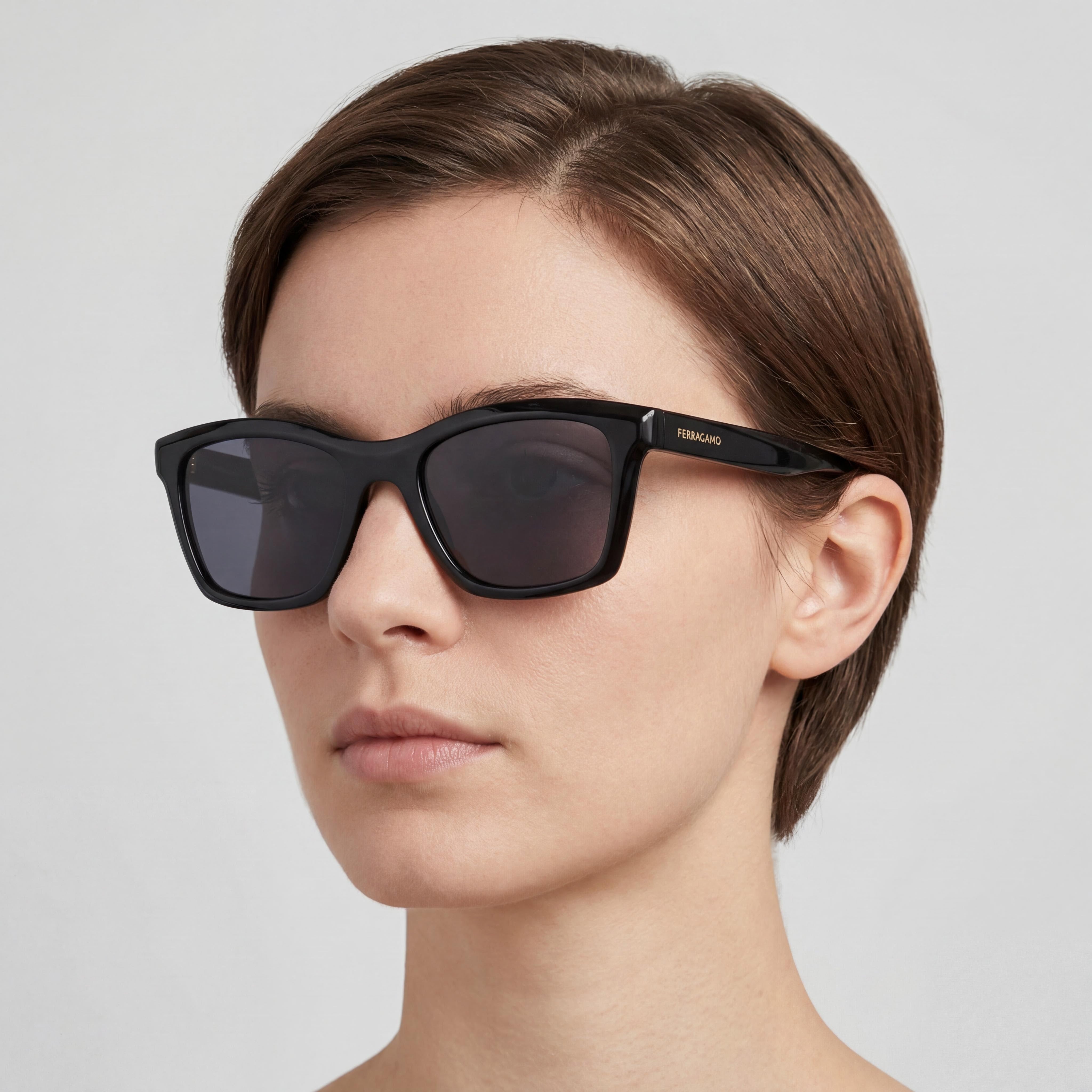Salvatore Ferragamo Sf2001s Unisex Black Acetate Frame Solid Grey Polycarbonate Lenses Lens Width 54mm, Photo 5