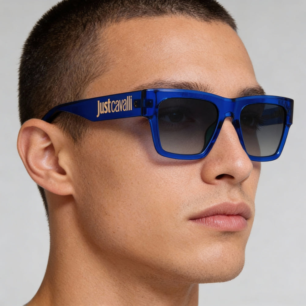 Just Cavalli Casual Injected Sunglasses for Men Transparent Blue Frame Smoke Gradient Lenses 54mm