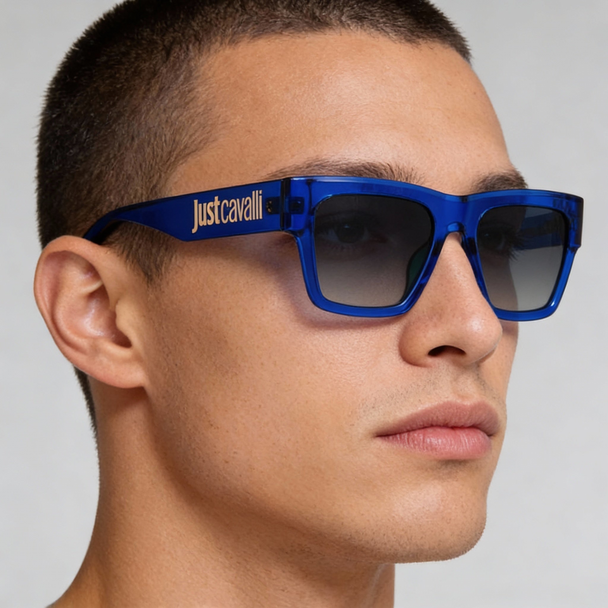 Just Cavalli Casual Injected Sunglasses for Men Transparent Blue Frame Smoke Gradient Lenses 54mm, Photo 3