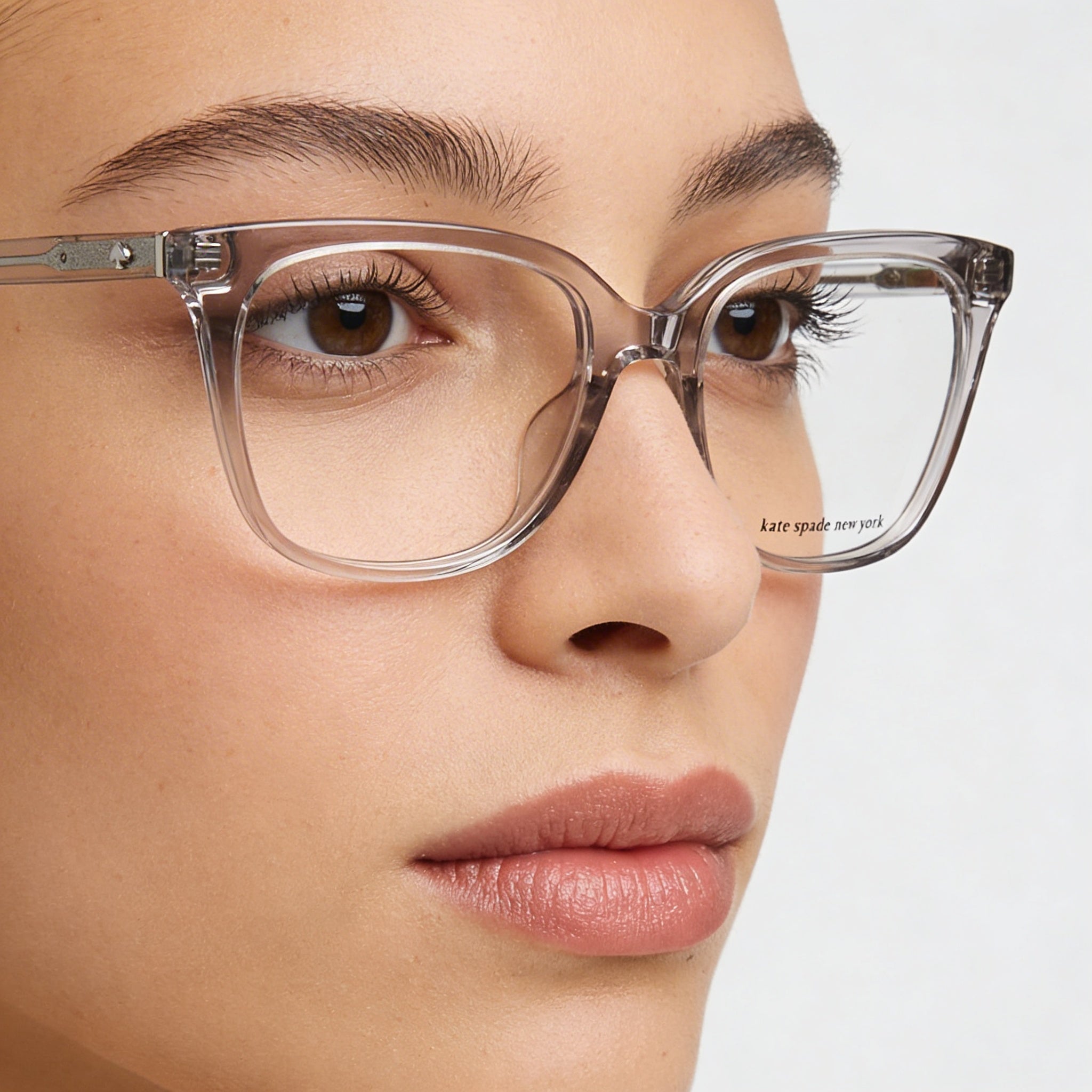 Kate Spade New York Modern Unisex Square Frame Eyeglasses Transparent Grey Acetate with Grey Lenses 51mm, Photo 5