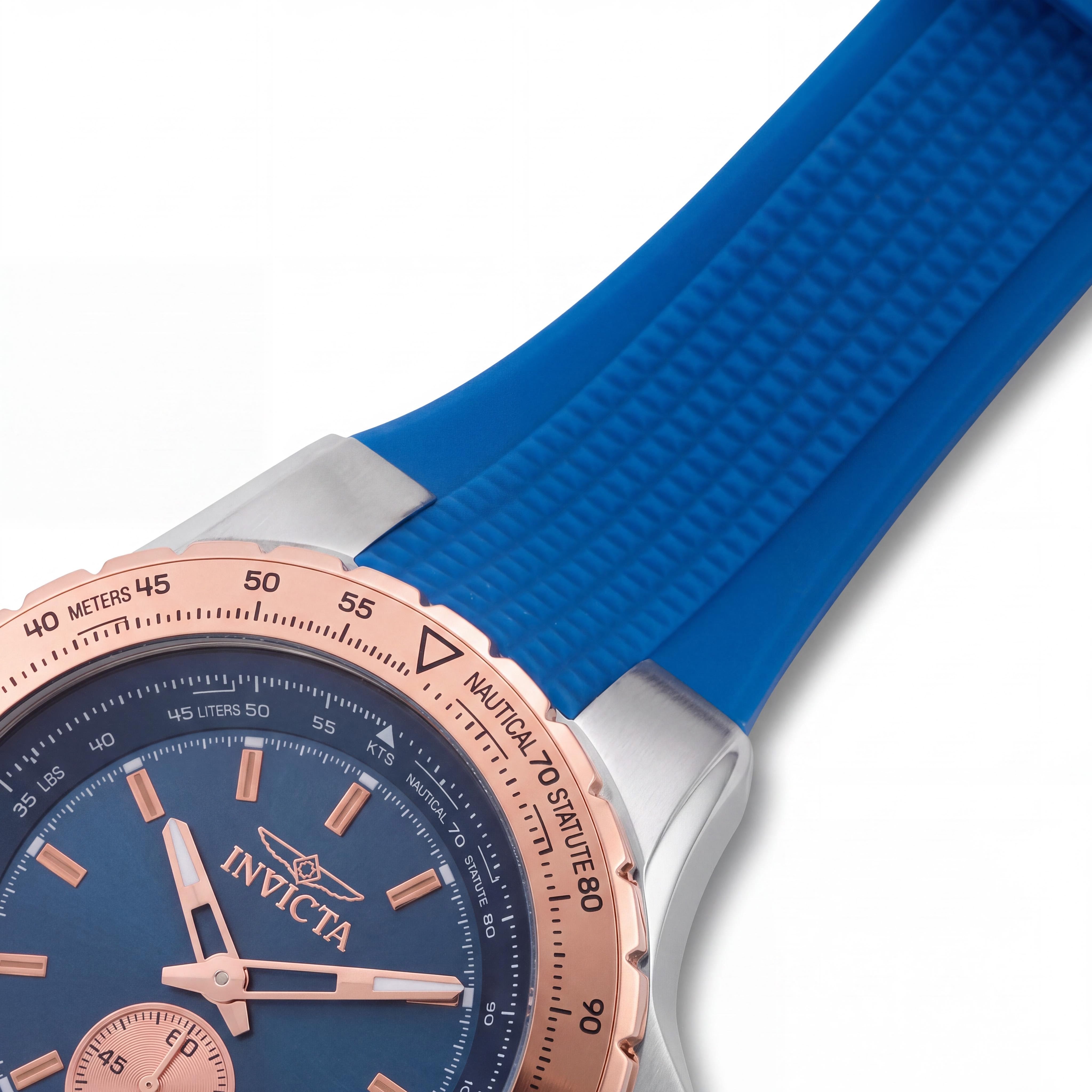Invicta Aviator 49309 Men's Quartz Wrist Watch, 50mm Stainless Steel Case, Blue Dial, Silicone Strap, Photo 3