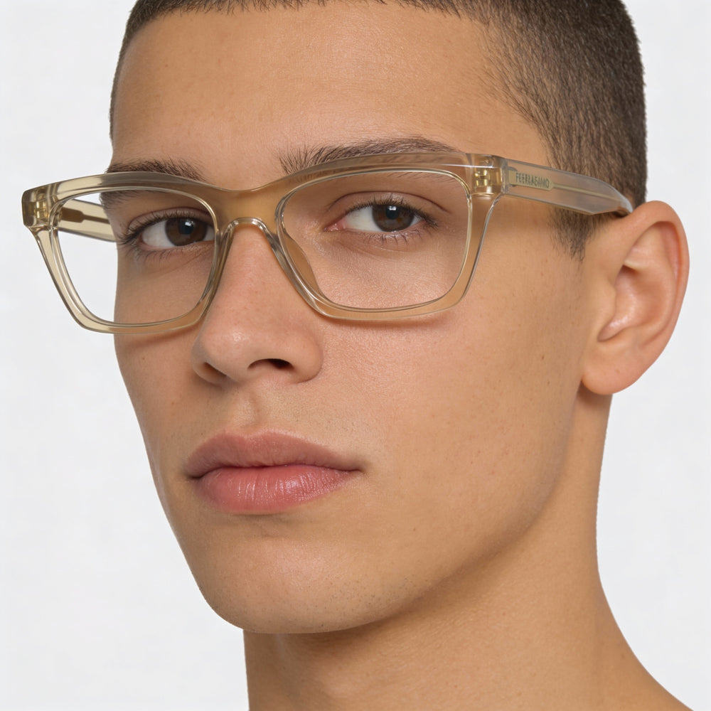 Salvatore Ferragamo SF2986 Unisex Acetate Prescription Ready Optical Frames with Clear Demo Lenses Transparent Beige 53mm