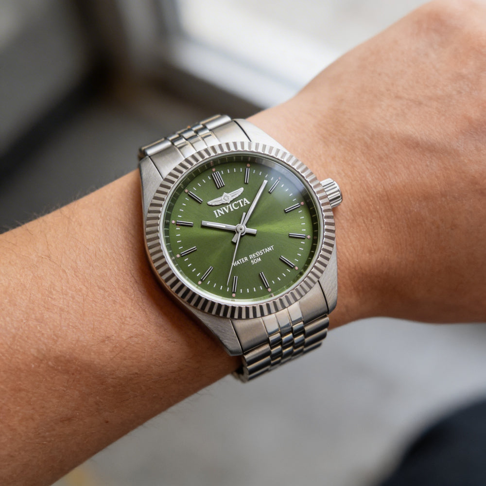 Invicta Specialty 49217 Unisex Silver Stainless Steel Case Green Dial Bracelet Watch 36mm Water Resistant