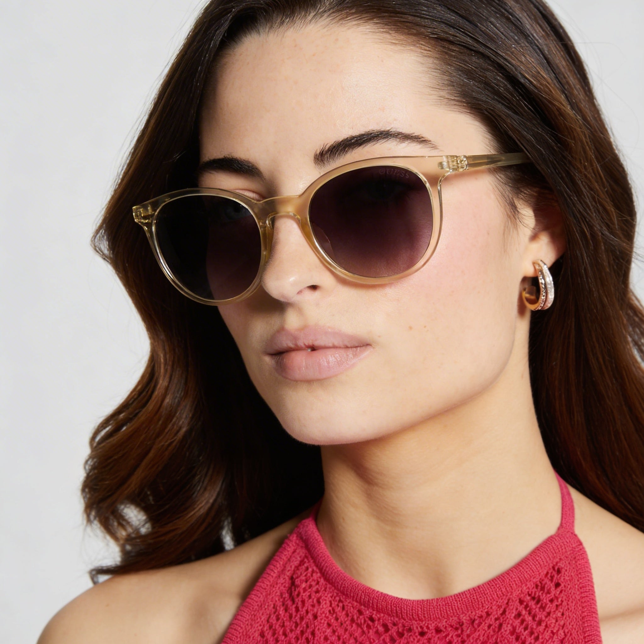 Guess Modern Women's Shiny Light Yellow Plastic Frame Grey Polycarbonate UV Protection Sunglasses 51mm, Photo 4