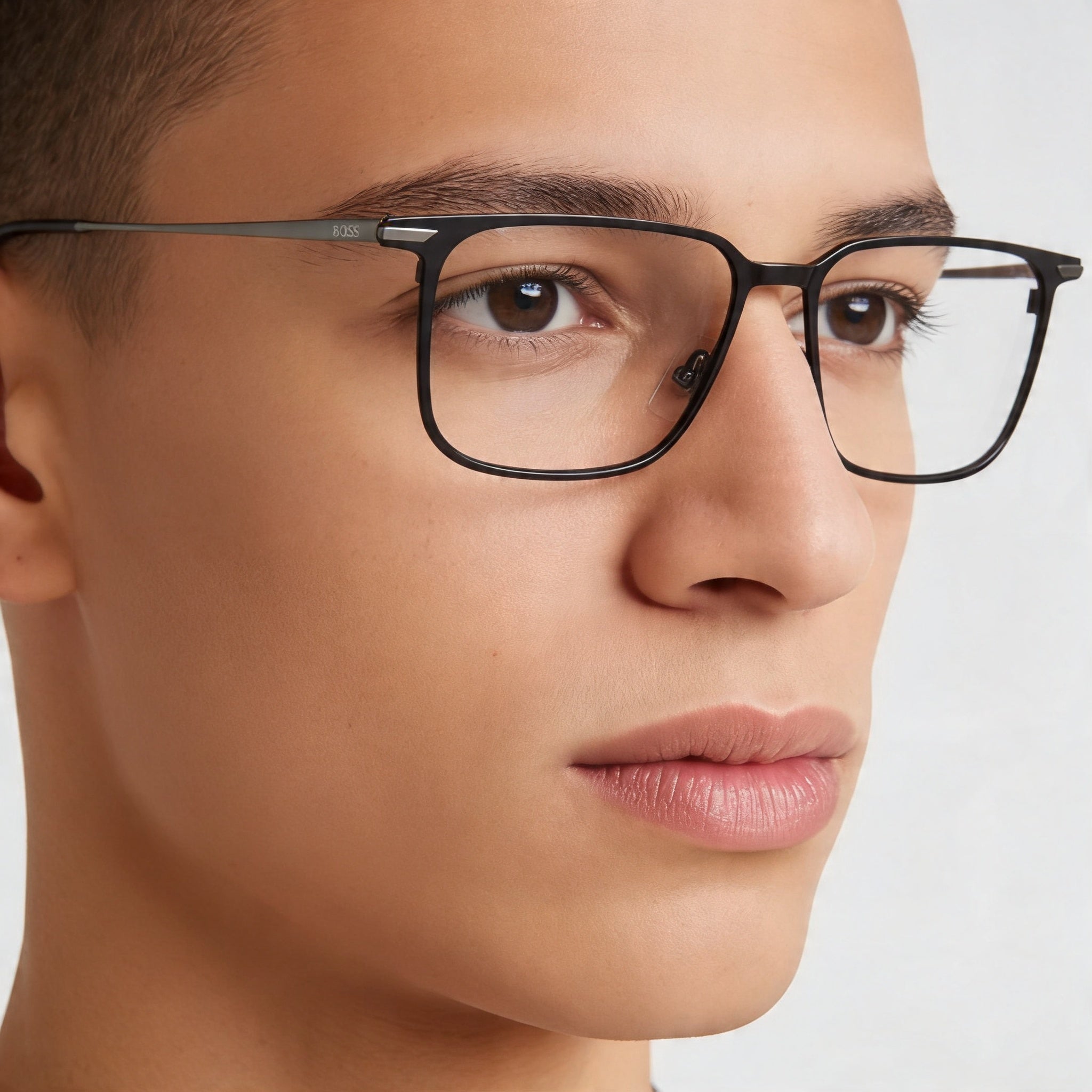Hugo Boss Modern Eyewear, designed for a Unisex fit, with a Matt Black Titanium Frame and 55mm Lens Width, Photo 4