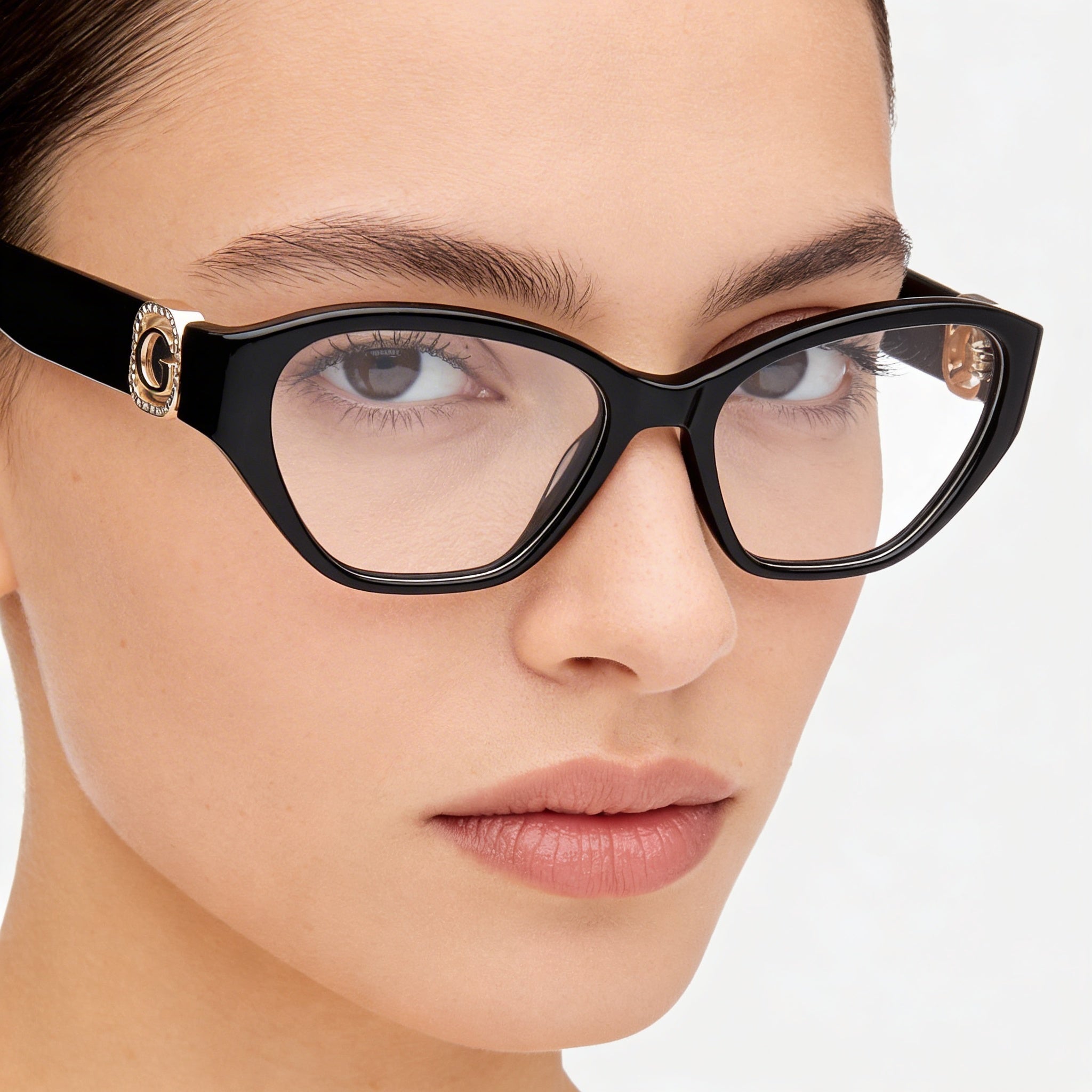 GUESS Clásico Gafas de Sol para Mujer de Plástico Brillante Negro con Lentes de Policarbonato Negro No Polarizado de 51mm, Photo 4