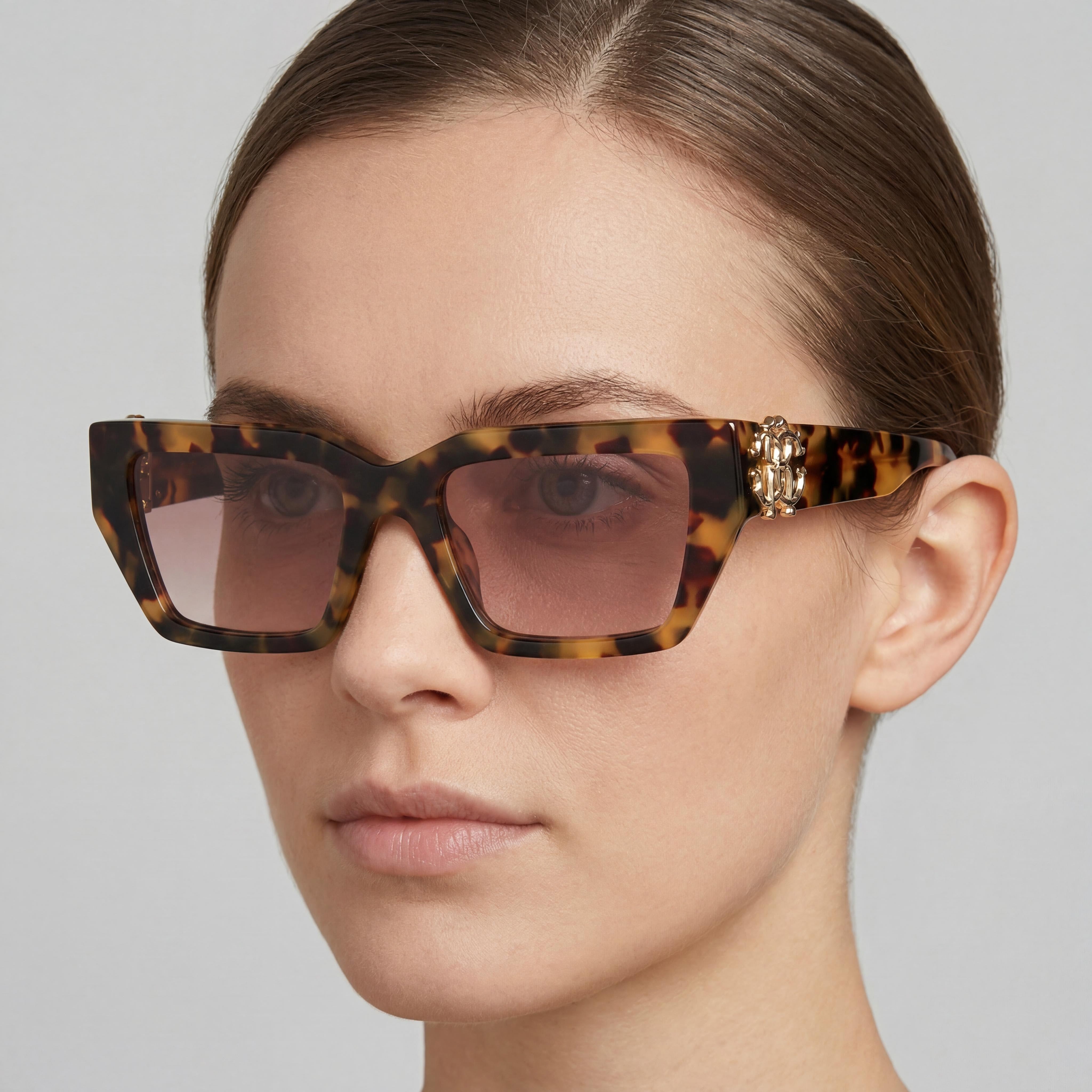 Gafas de sol Just Cavalli Modern de acetato no polarizadas para mujer con montura brillante Habana Vintage 55 mm, Photo 5