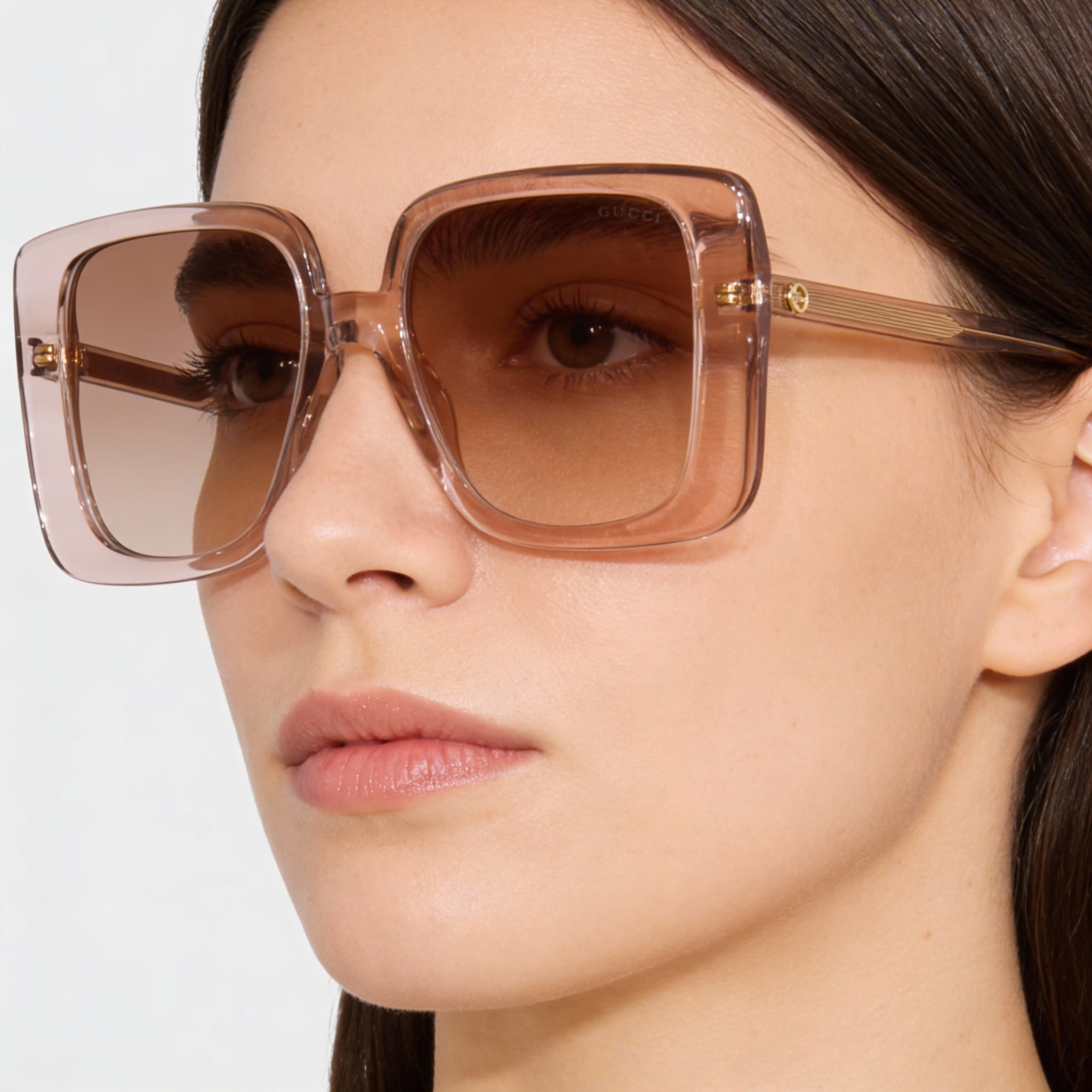 Gafas de sol Gucci Gg1314s-005 para mujer, cuadradas, de acetato reciclado, beige, marrón y dorado, con protección UV, no polarizadas, 55 mm, Photo 3