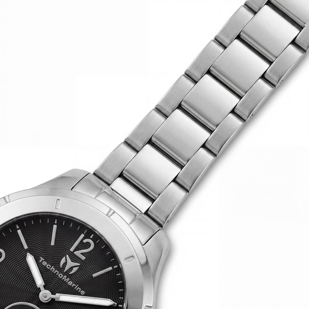 Reloj de cuarzo Technomarine Sun/Moon para hombre, caja de acero inoxidable plateado, esfera carbón, 42 mm con manecillas luminosas y resistente al agua