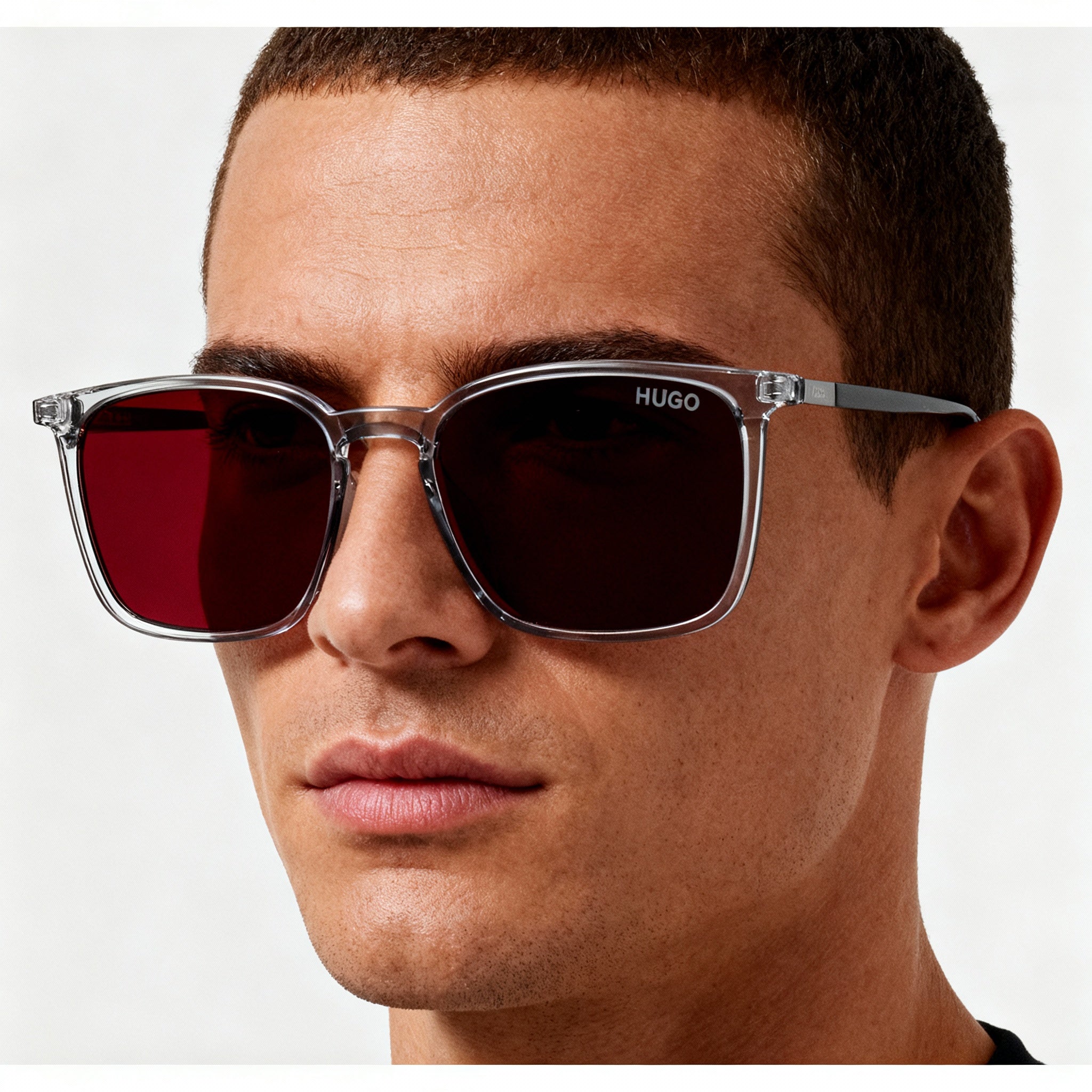 HUGO Contemporary Men’s Grey Red Nylon Frame Non-Polarized Sunglasses with 100% UV Protection 54mm, Photo 3