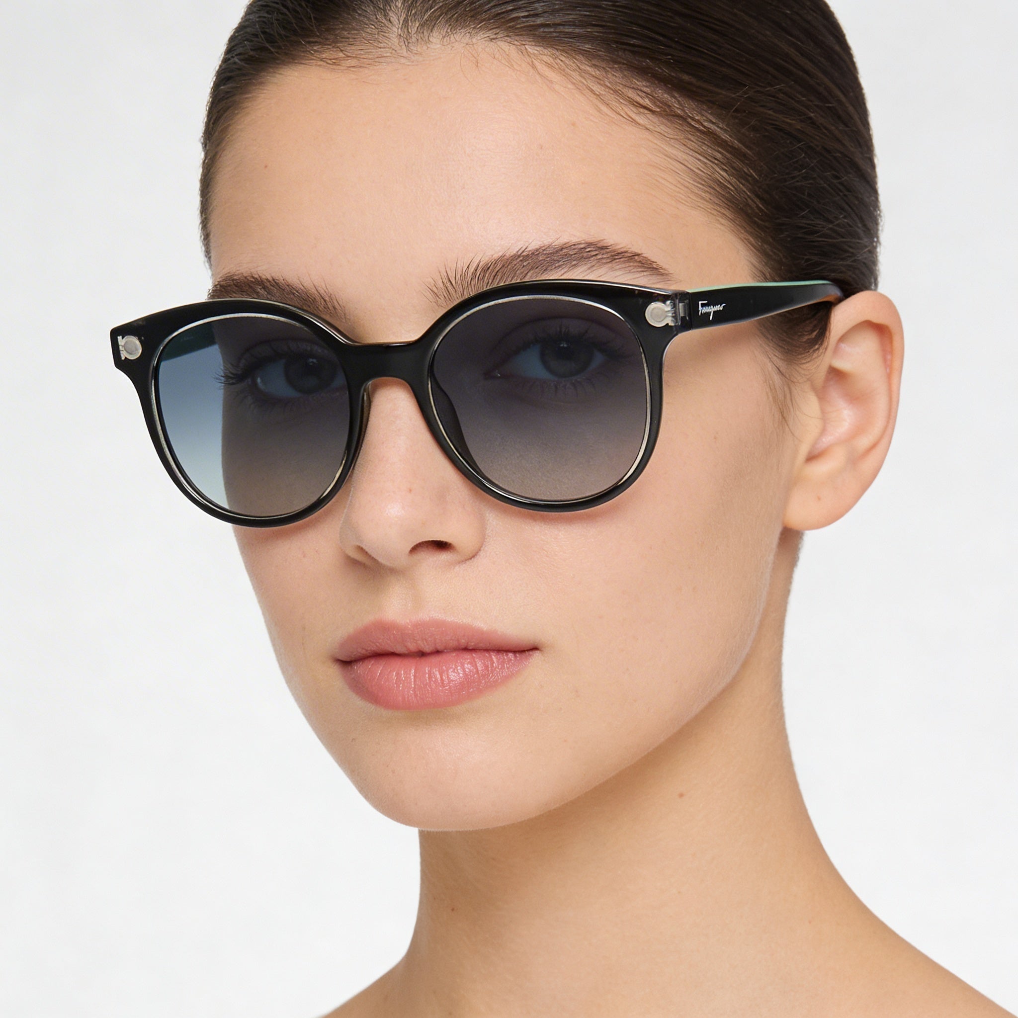 Gafas de sol Ferragamo Classic para mujer, de cristal, negras, verdes, gris degradado, montura de plástico, lentes gris degradado, con protección UV, 53 mm, Photo 5