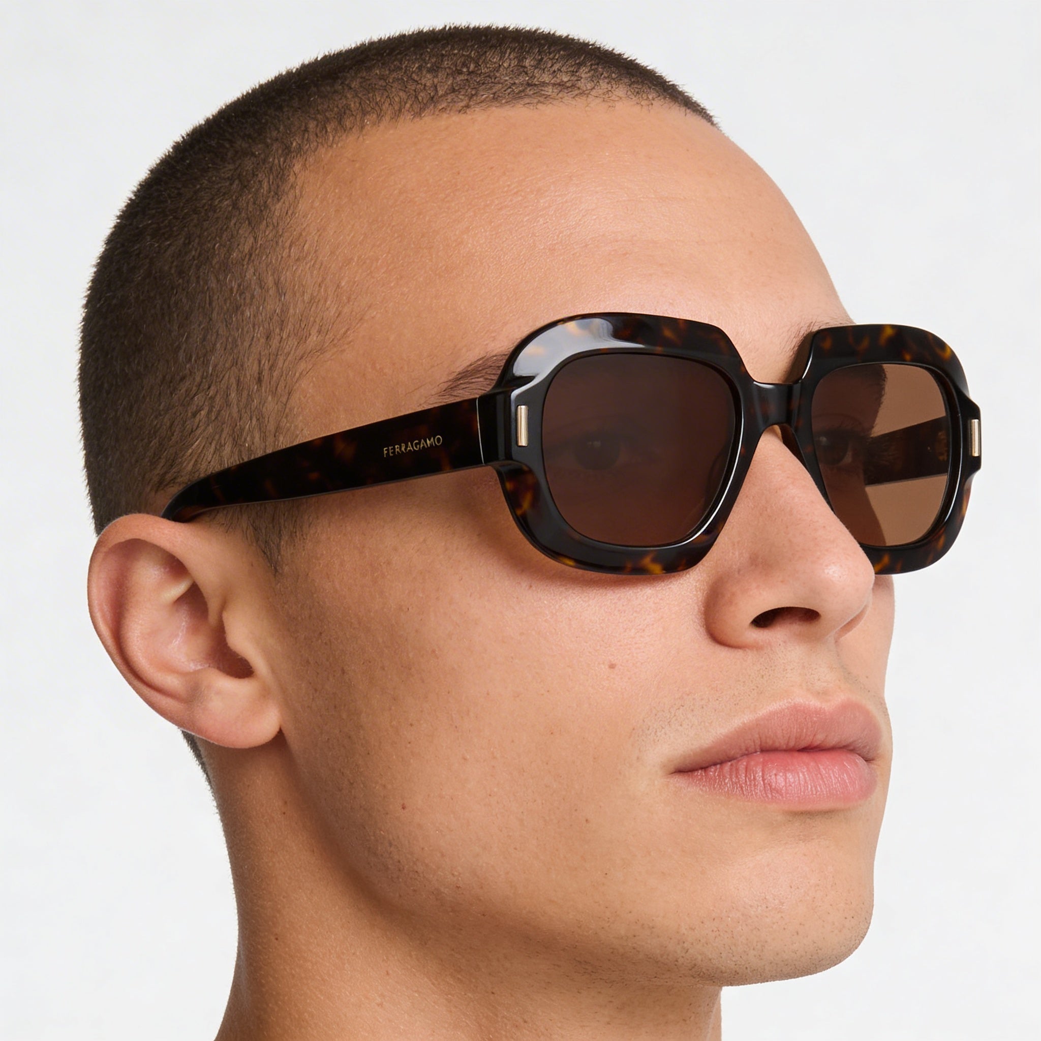 Gafas de sol Ferragamo Modern para hombre, sin polarizar, montura de acetato color carey oscuro, lentes de policarbonato 54-20-145, Photo 4