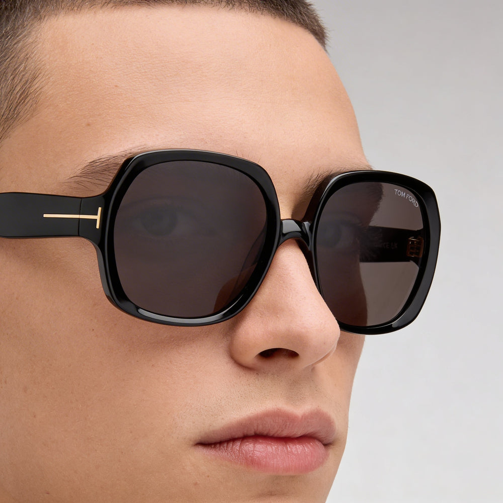 Tom Ford Classic Unisex Shiny Black Plastic Frame Polarized Smoke Lens 60mm Sunglasses