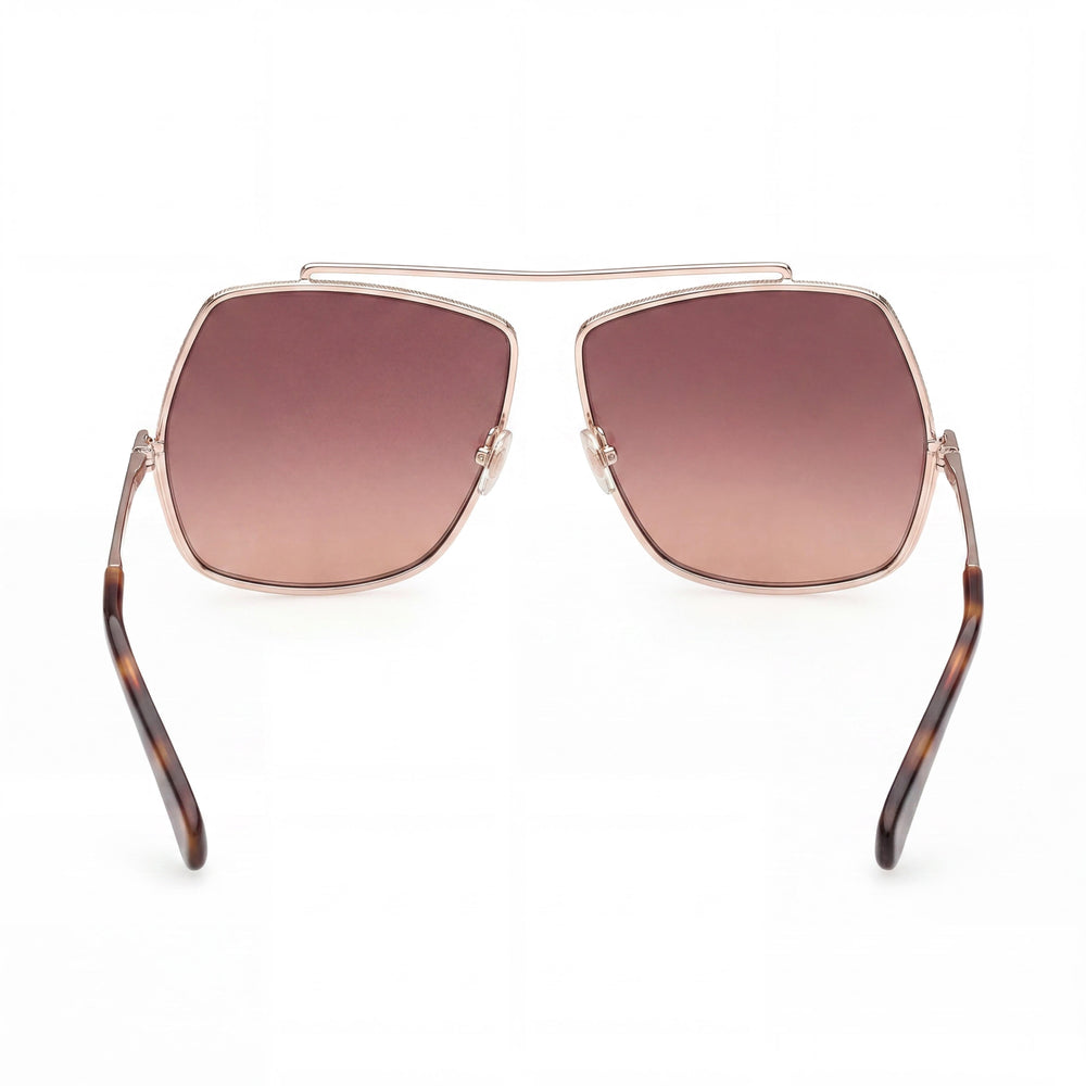 Gafas de sol MaxMara Classic para mujer, montura de metal dorado rosa brillante, no polarizadas, marrón degradado, 64 mm