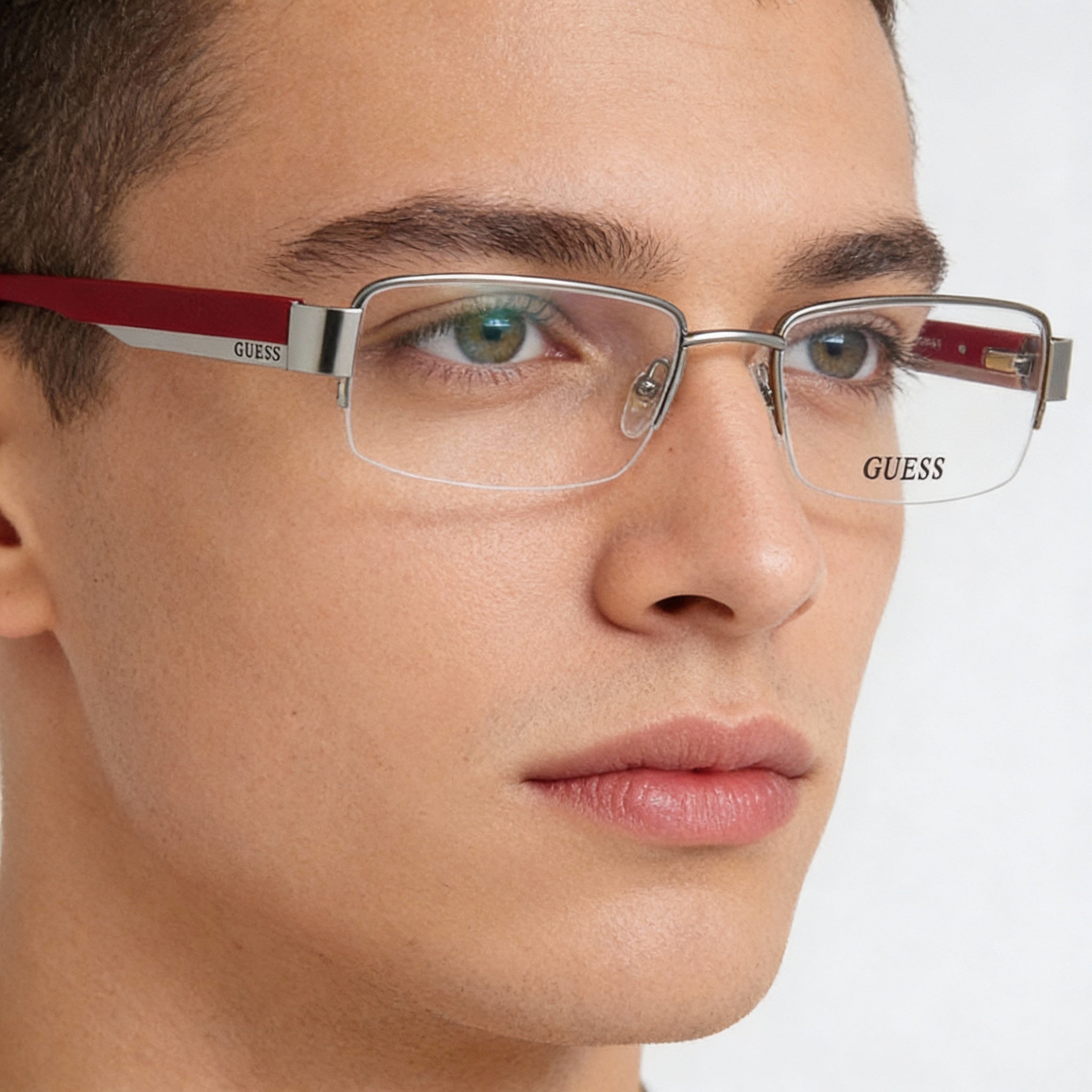 GUESS Eyewear for Men and Women, Silver Red Metal Optical Frame with Non- Lenses, Size 55-18-145, Photo 4