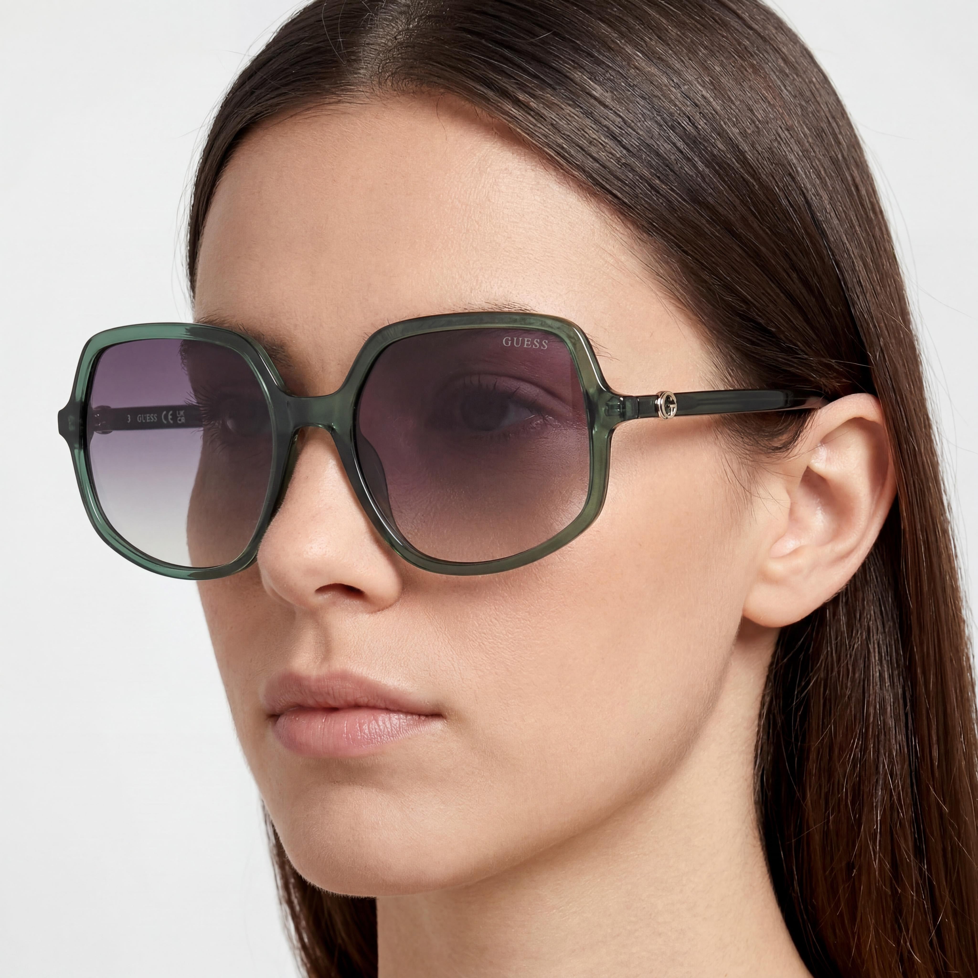 GUESS GU00257 Women's Shiny Dark Green Plastic Sunglasses Gradient Green Lenses 57mm UV Protection, Photo 5