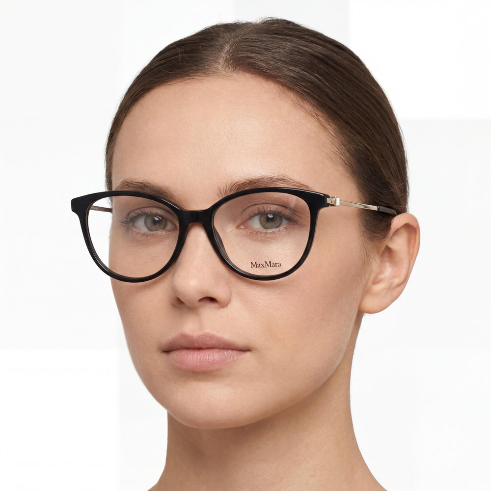 Gafas MaxMara MM5078 para mujer, estilo informal, montura de plástico negro brillante con lentes de demostración, talla 54