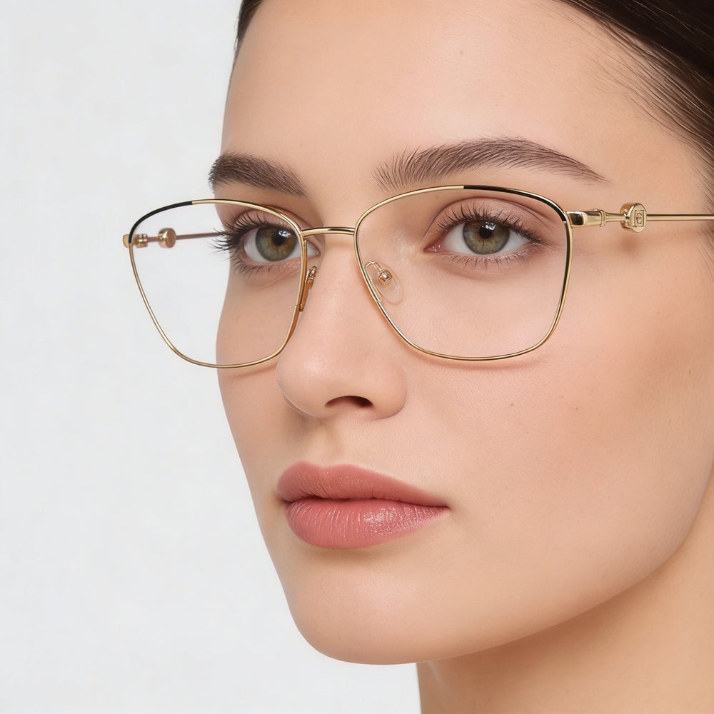 Carolina Herrera Modern Women's Alloy Steel Gold Black Prescription Ready Eyeglasses with Transparent Demo Lenses 57-16-145