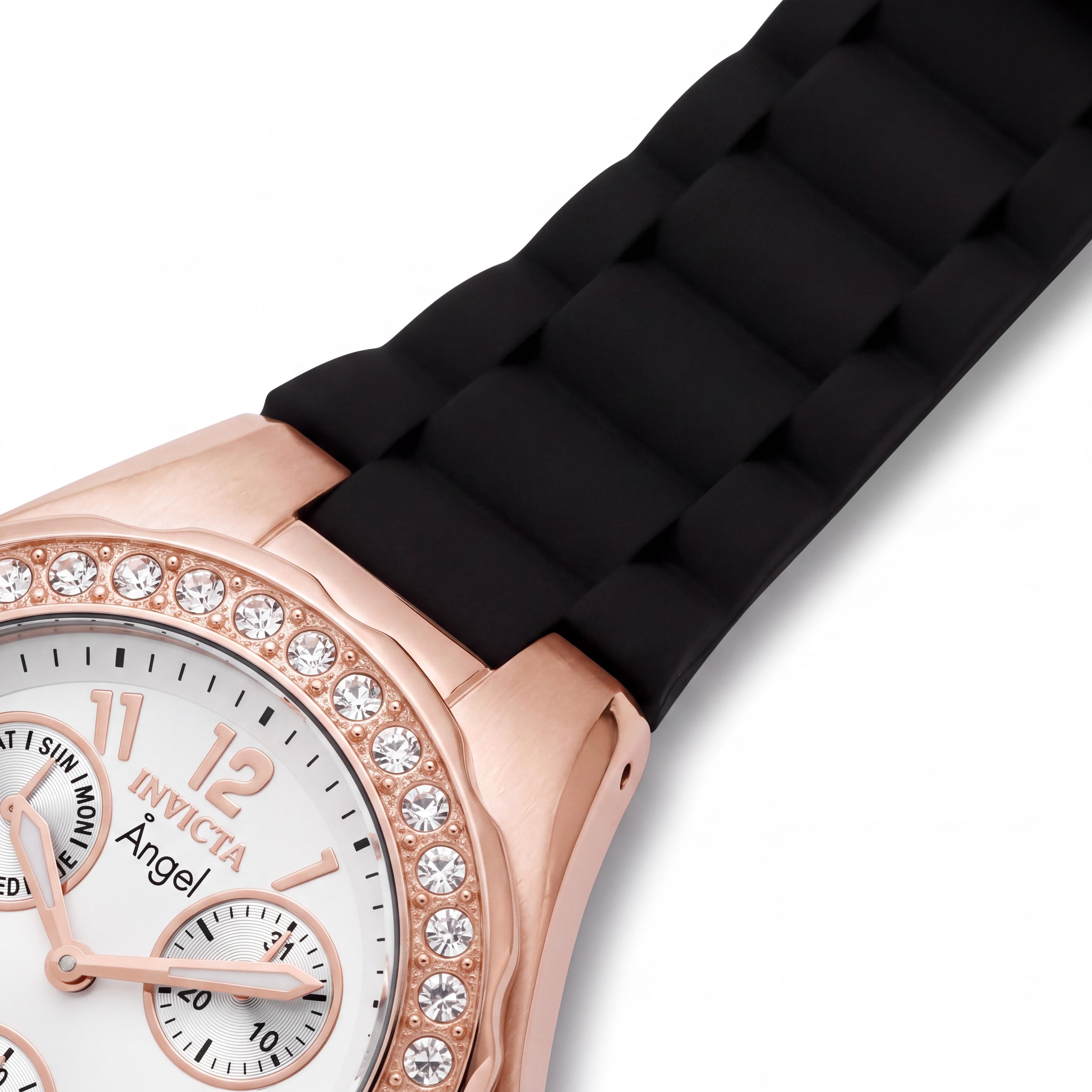 Reloj Invicta para mujer con brazalete de acero inoxidable chapado en oro rosa, silicona negra, esfera blanca luminosa, 38 mm, Photo 3