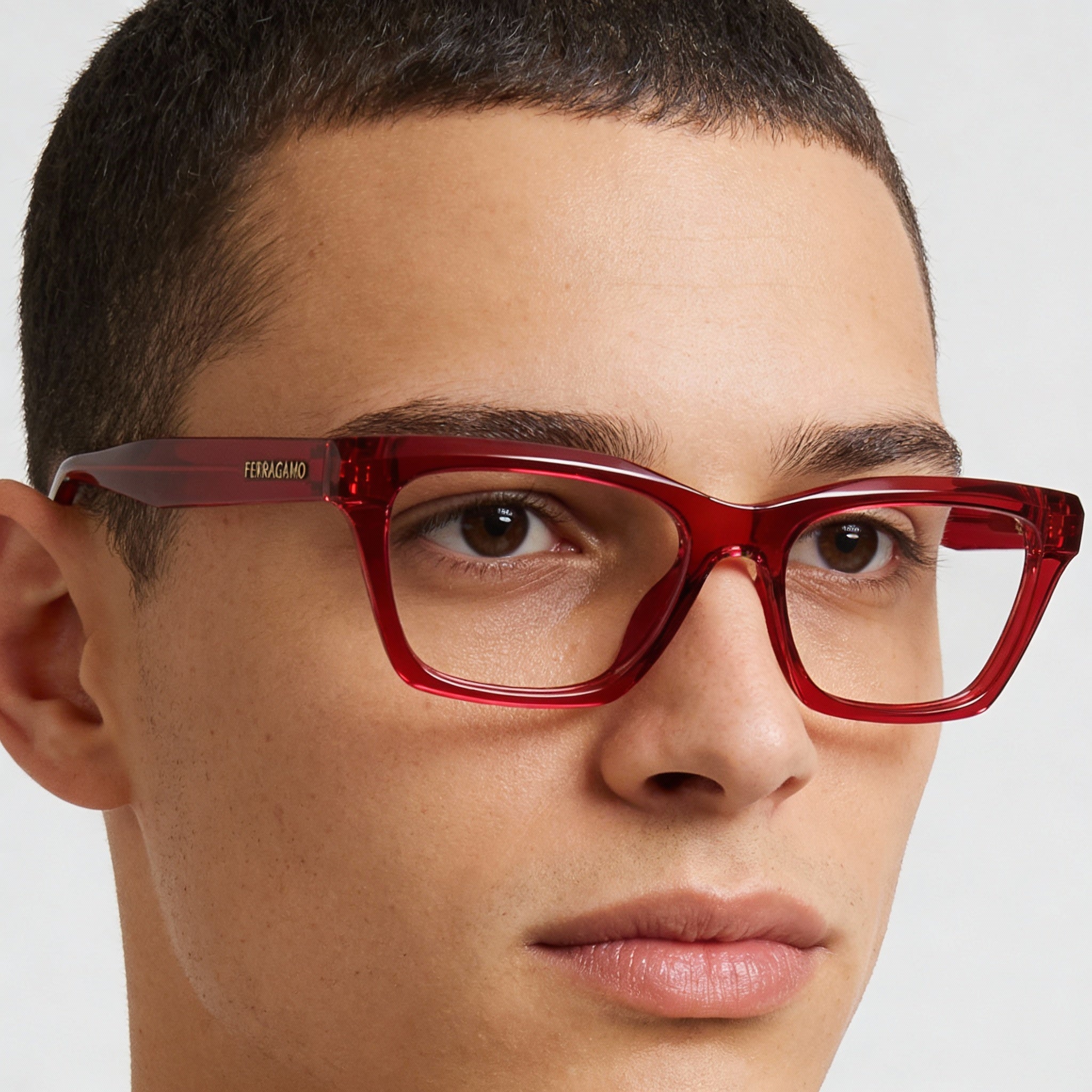 Salvatore Ferragamo SF2986 Men's Transparent Red Acetate Eyeglasses 53mm - Prescription Ready, Clear Demo Lenses, Photo 4