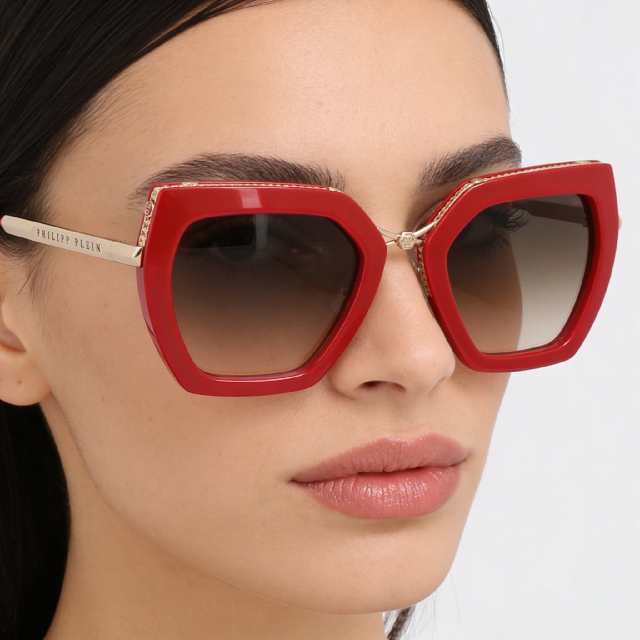 Philipp Plein Spp097s Women's Red Metal Non-Polarized UV Protection Sunglasses, Gradient Brown/Pink Lenses 53mm, Photo 5