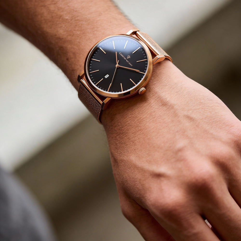 Men's Christian Van Sant Paradigm Chronograph Quartz Rose Gold Tone Stainless Steel Black Dial Watch