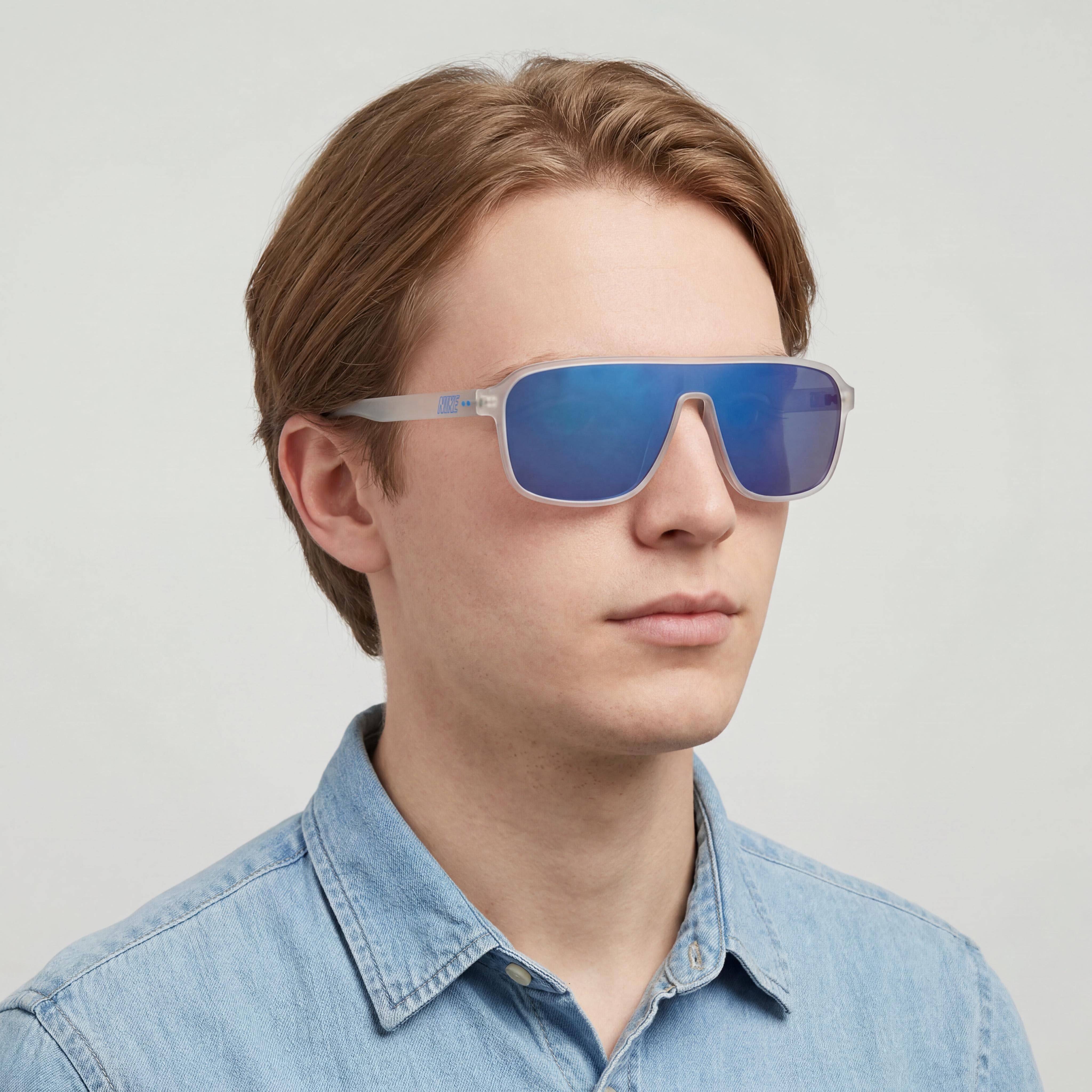 Nike Vintage Flyer Mirrored Unisex Matte Clear Blue Mirror Grey Blue Flash Plastic UV Protection Sunglasses 64-6-145mm, Photo 4
