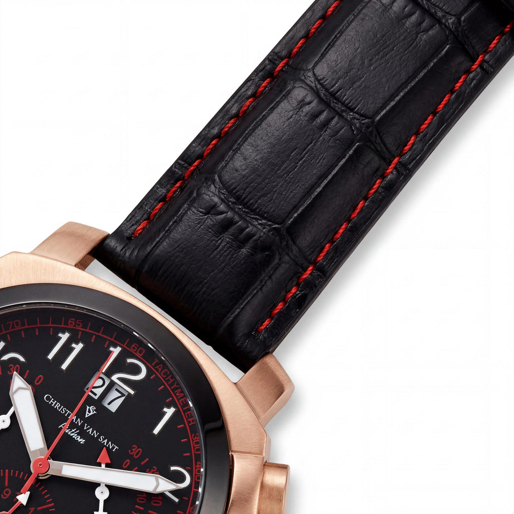 Reloj cronógrafo de cuarzo suizo Christian Van Sant Grand Python para hombre, esfera negra, acero inoxidable y correa de piel