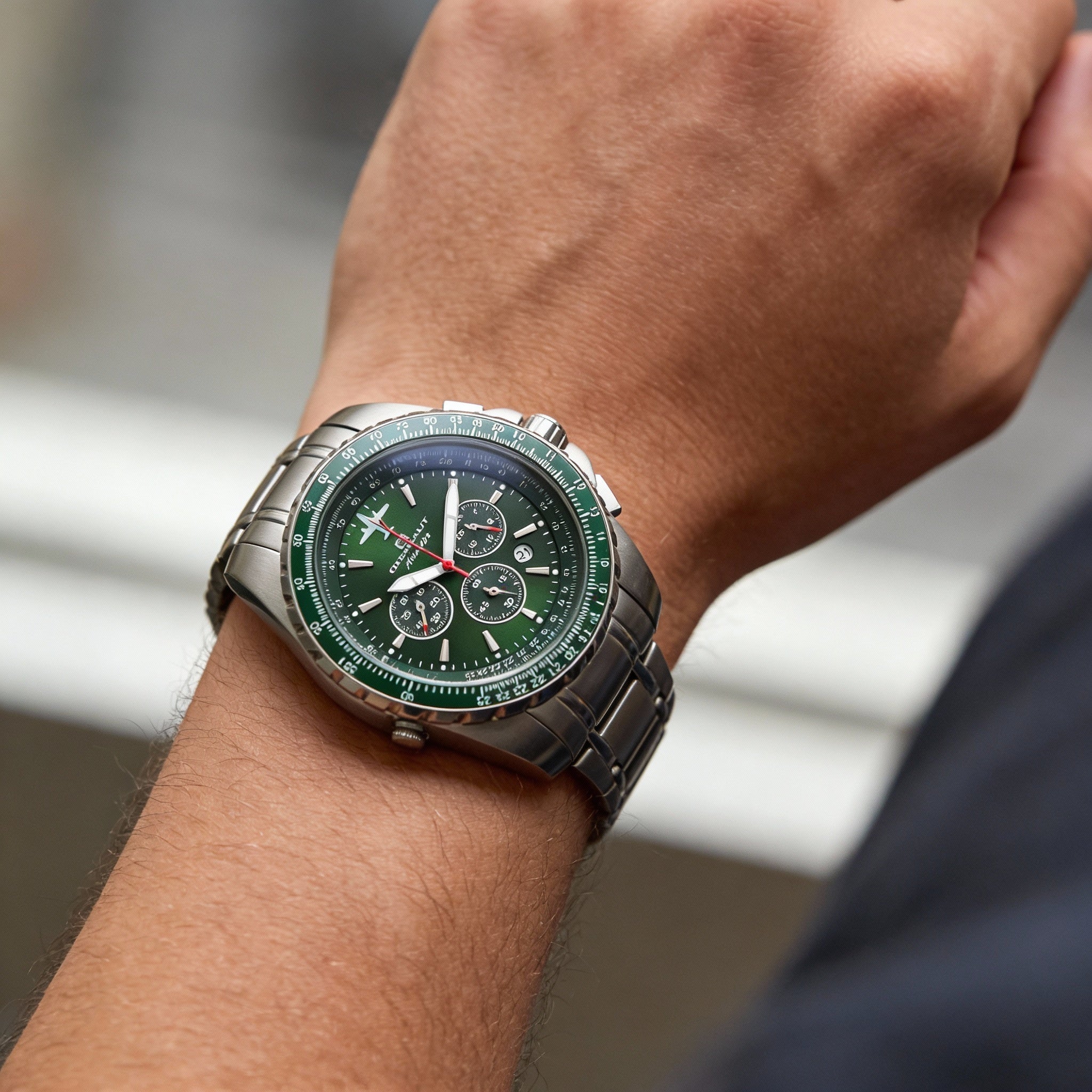 Oceanaut Aviador Pilot - Cronógrafo de cuarzo para hombre, esfera verde, acero inoxidable, 45 mm, Photo 4