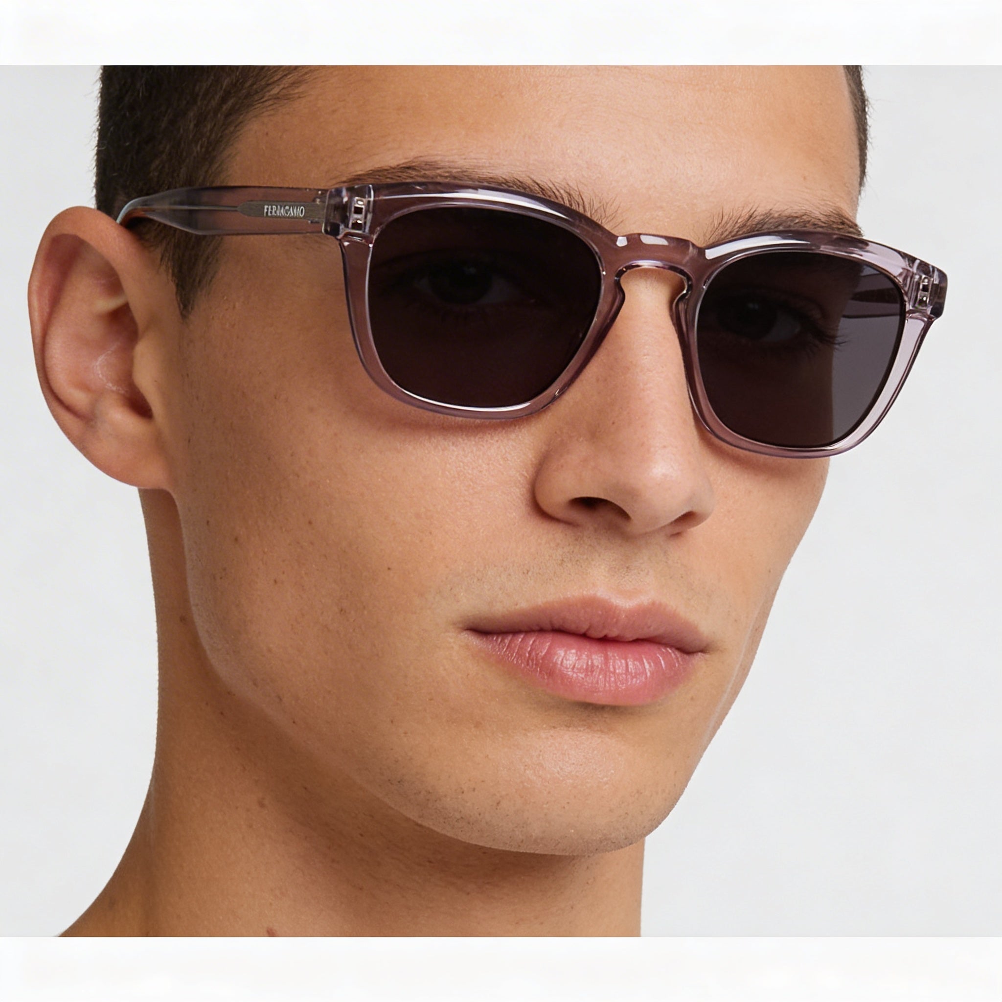 Gafas de sol rectangulares Ferragamo Sf2040se para hombre, de acetato transparente gris con lentes de policarbonato de 50 mm con protección UV 400, Photo 4