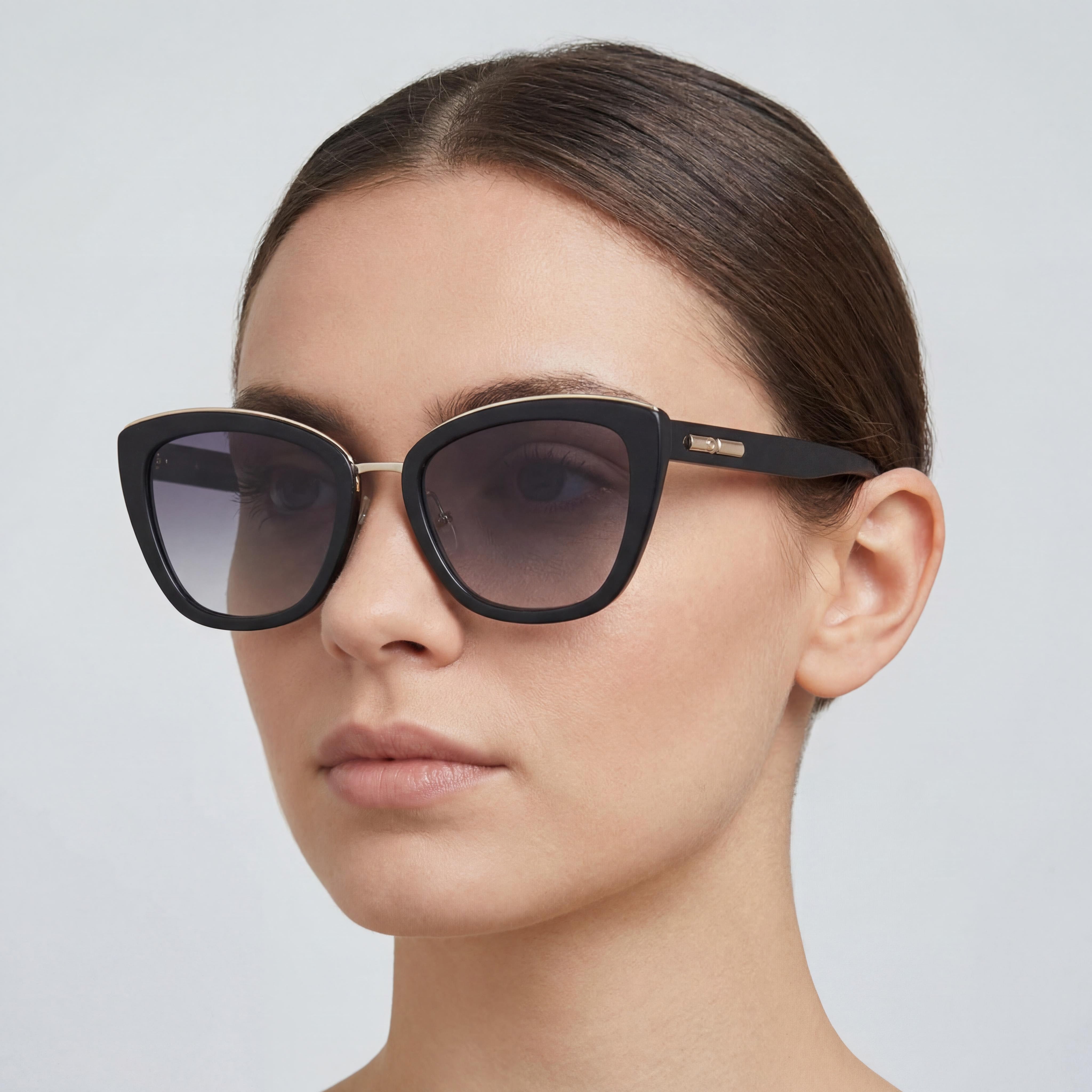 Longchamp Gafas de sol casuales para mujer, policarbonato, negro, blanco, estilo ojo de gato, montura completa, degradado, azul claro, 53 mm, Photo 5