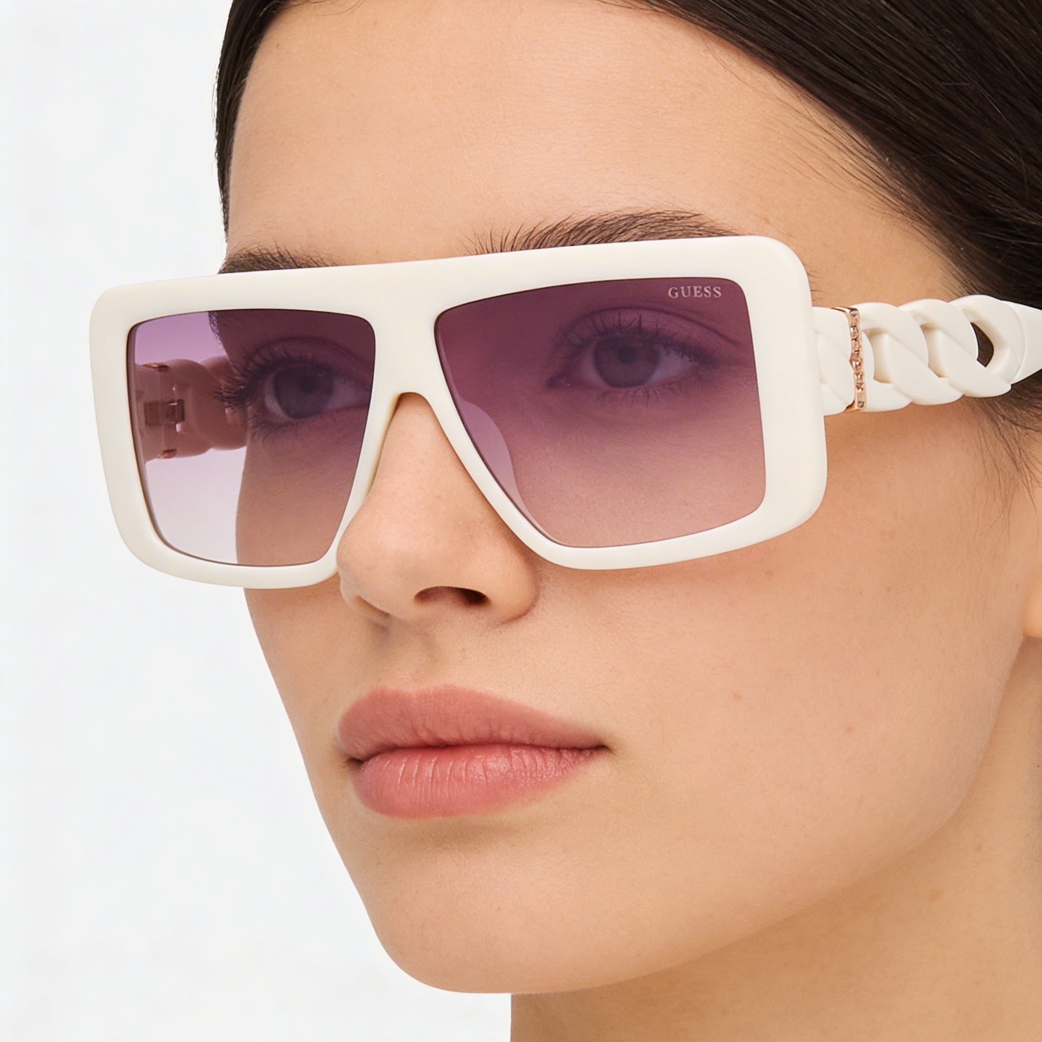 GUESS Classic Women's White Injected Shield Shape Gradient Violet Glass Non-Polarized Sunglasses 60mm, Photo 3