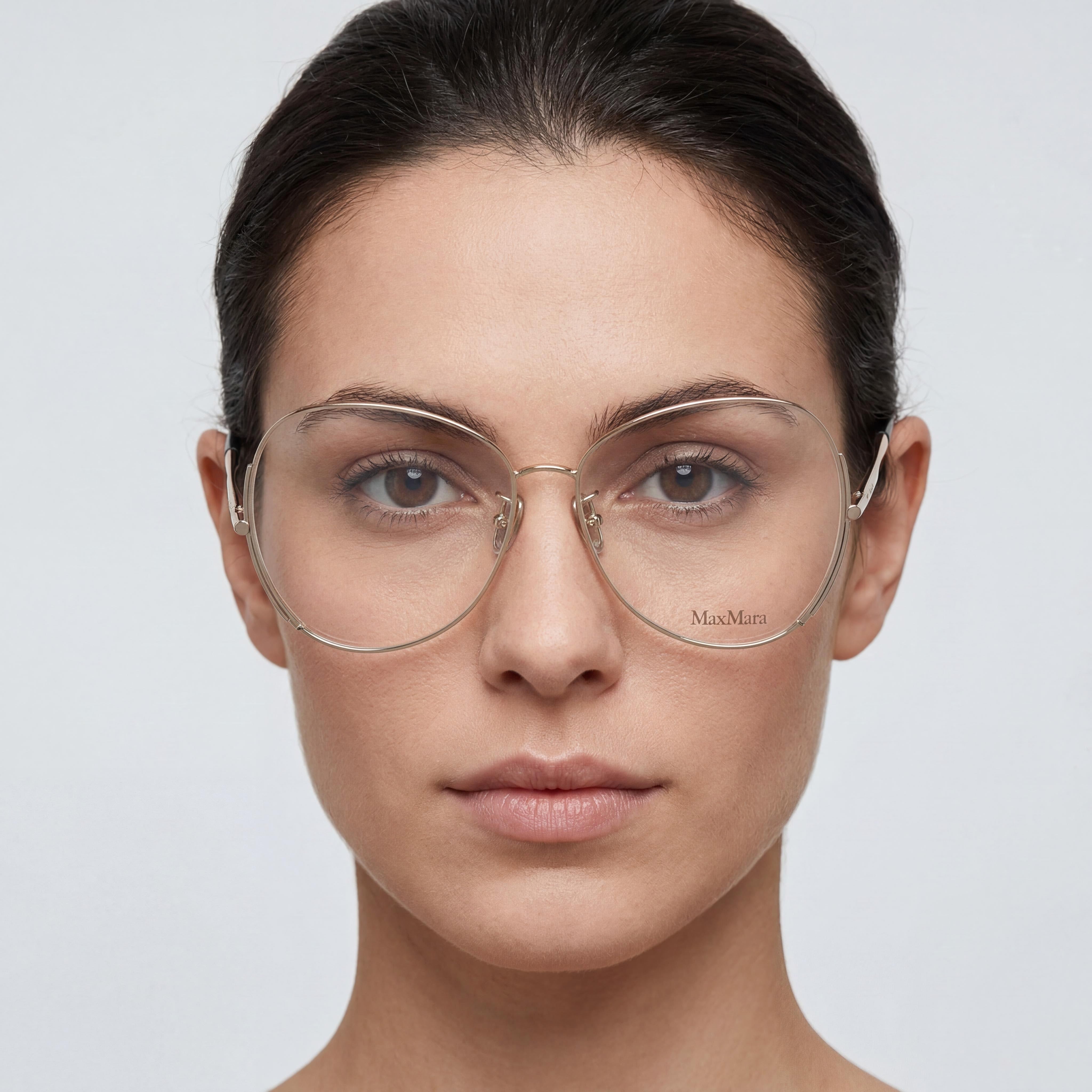 Gafas MaxMara MM5001-H para mujer, montura ovalada de metal dorado pálido y negro, montura completa 57mm, Photo 4