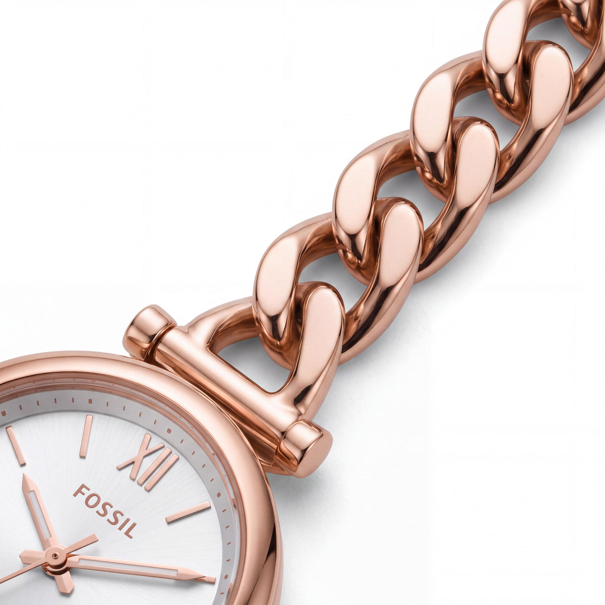 Fossil Carlie Mini Women's Rose Gold-Tone Stainless Steel Curb Chain Roman Numeral Glow In The Dark 28mm Watch, Photo 2