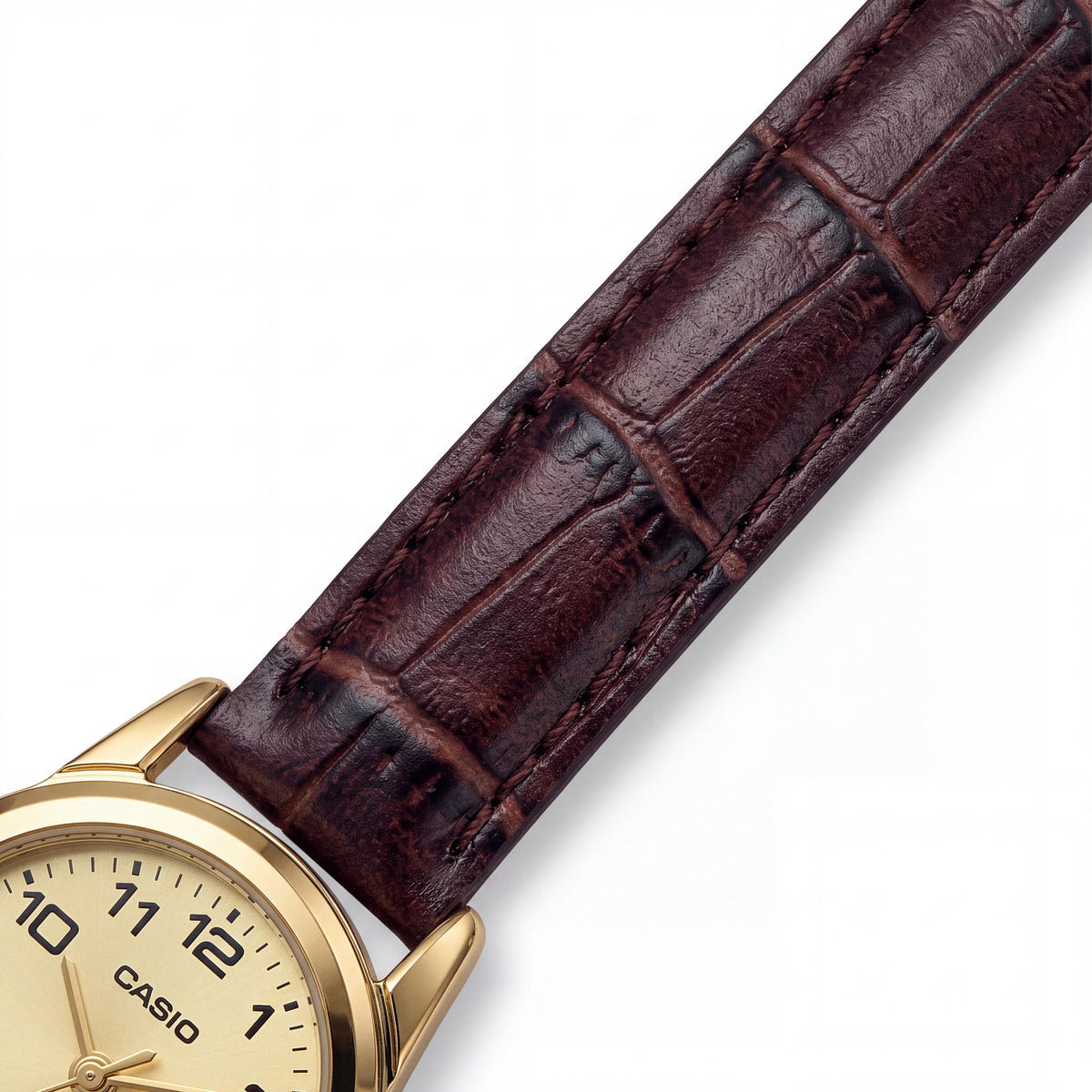 Casio Women's Ltp-v001gl-9bugf Gold Dial Brown Leather Strap Stainless Steel Water Resistant Quartz Watch, Photo 3