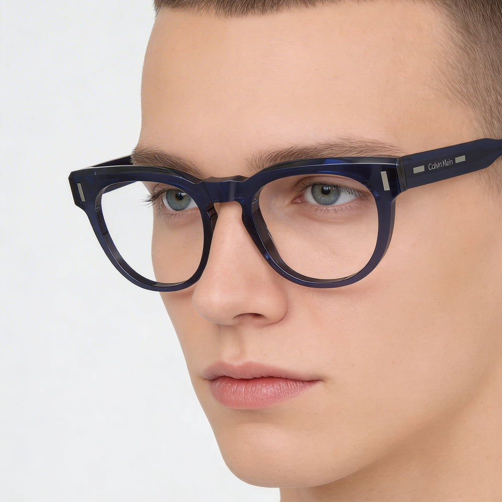 Gafas de sol Calvin Klein Ck23542 con montura de acetato azul y lentes de policarbonato azules para hombres y mujeres, 49 mm