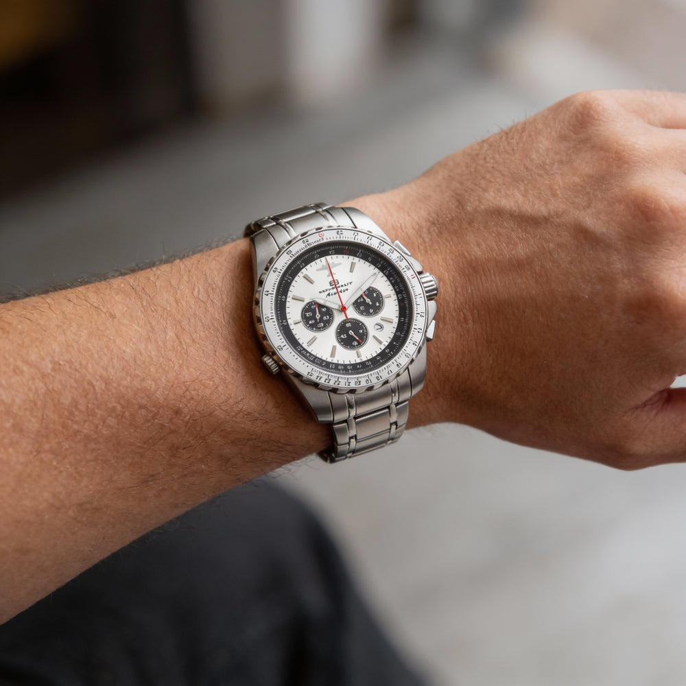 Reloj cronógrafo de cuarzo Oceanaut Aviador Pilot para hombre, plateado, con bisel giratorio y fecha, 45 mm
