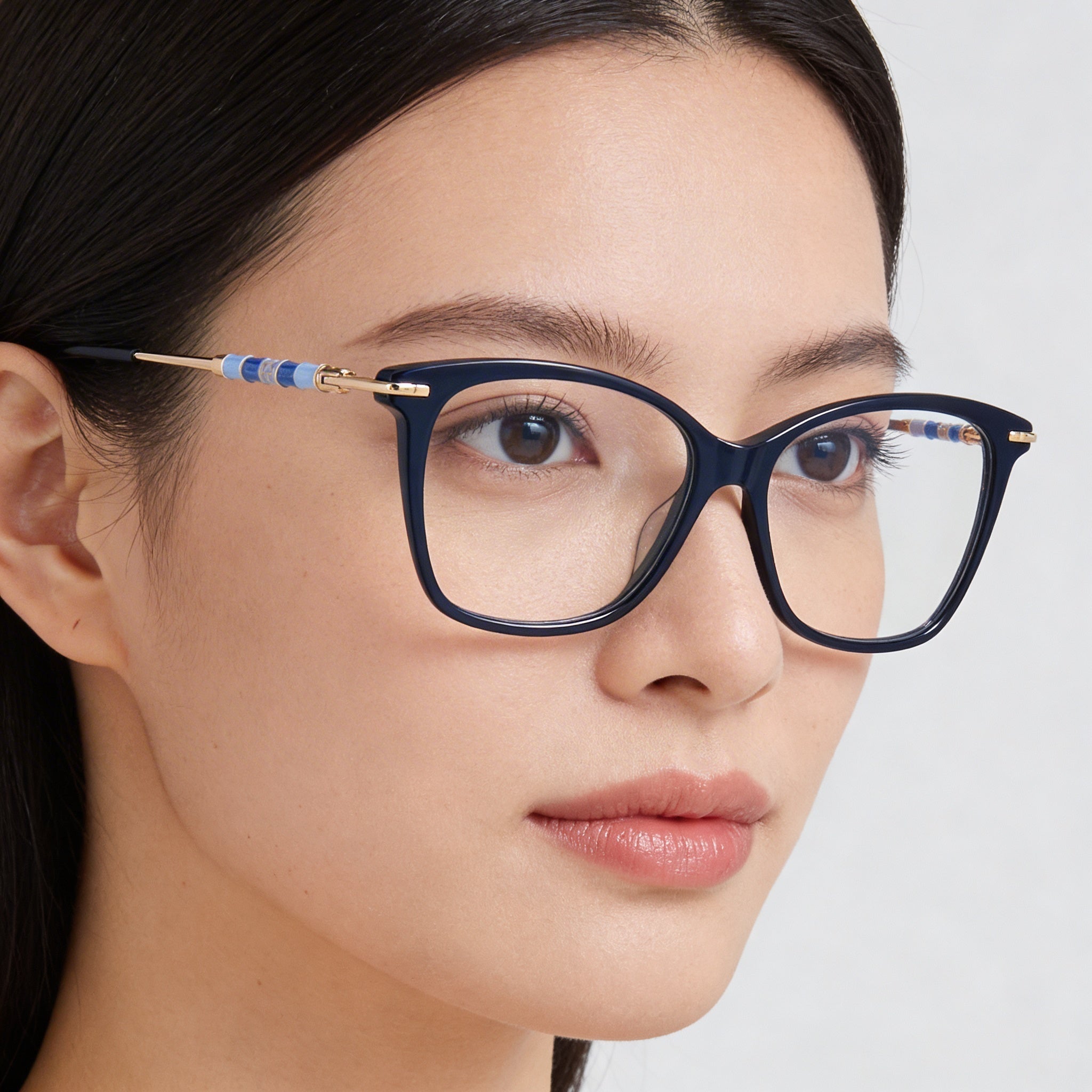 Carolina Herrera CH 0042 PJP Women's Full Rim Plastic Prescription-Ready Eyeglasses Blue Gold 54mm, Photo 4