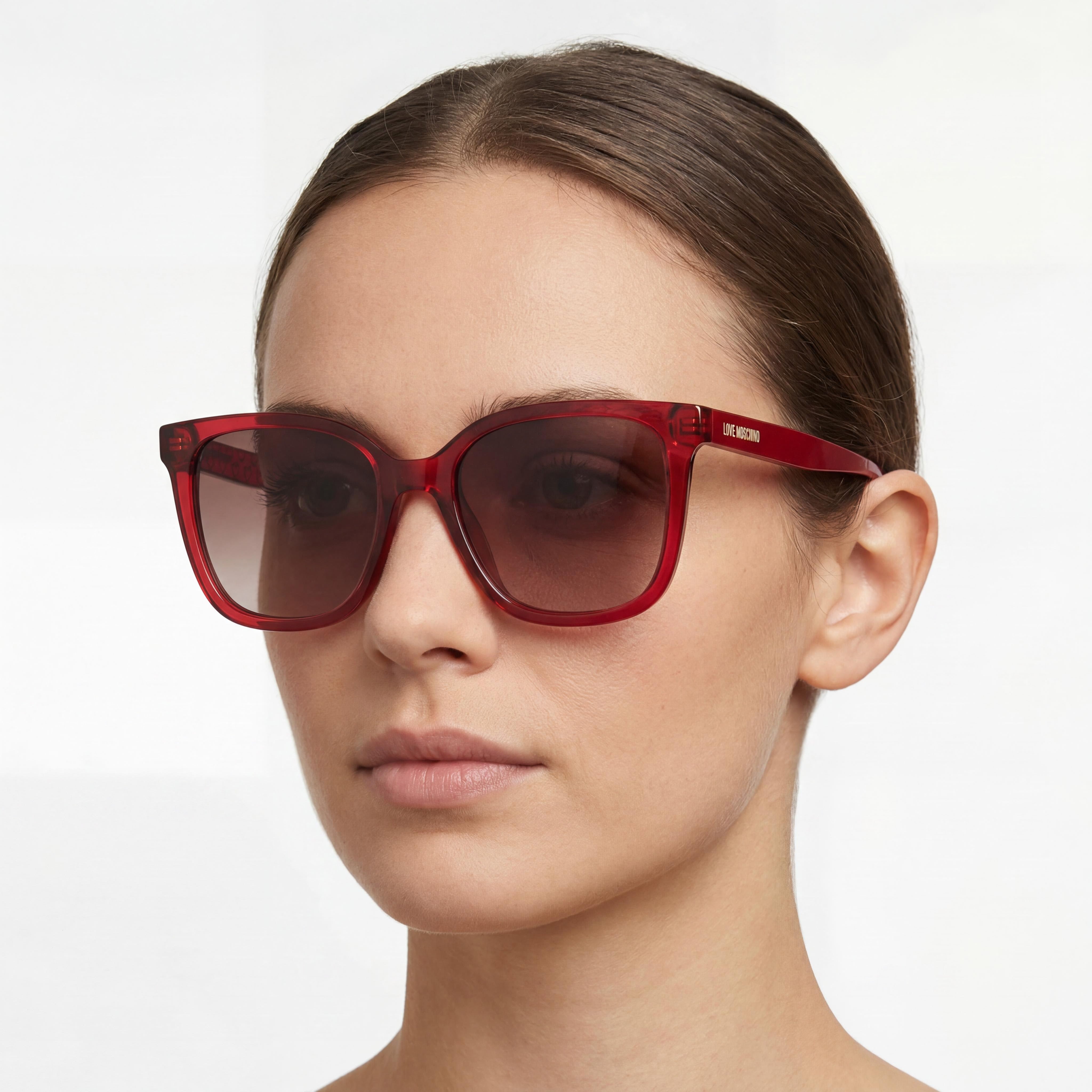 Love Moschino Casual Women's Red Frame CELLULOSE PROP. INJ Sunglasses with Brown Shaded Lenses 53-18-140, Photo 4