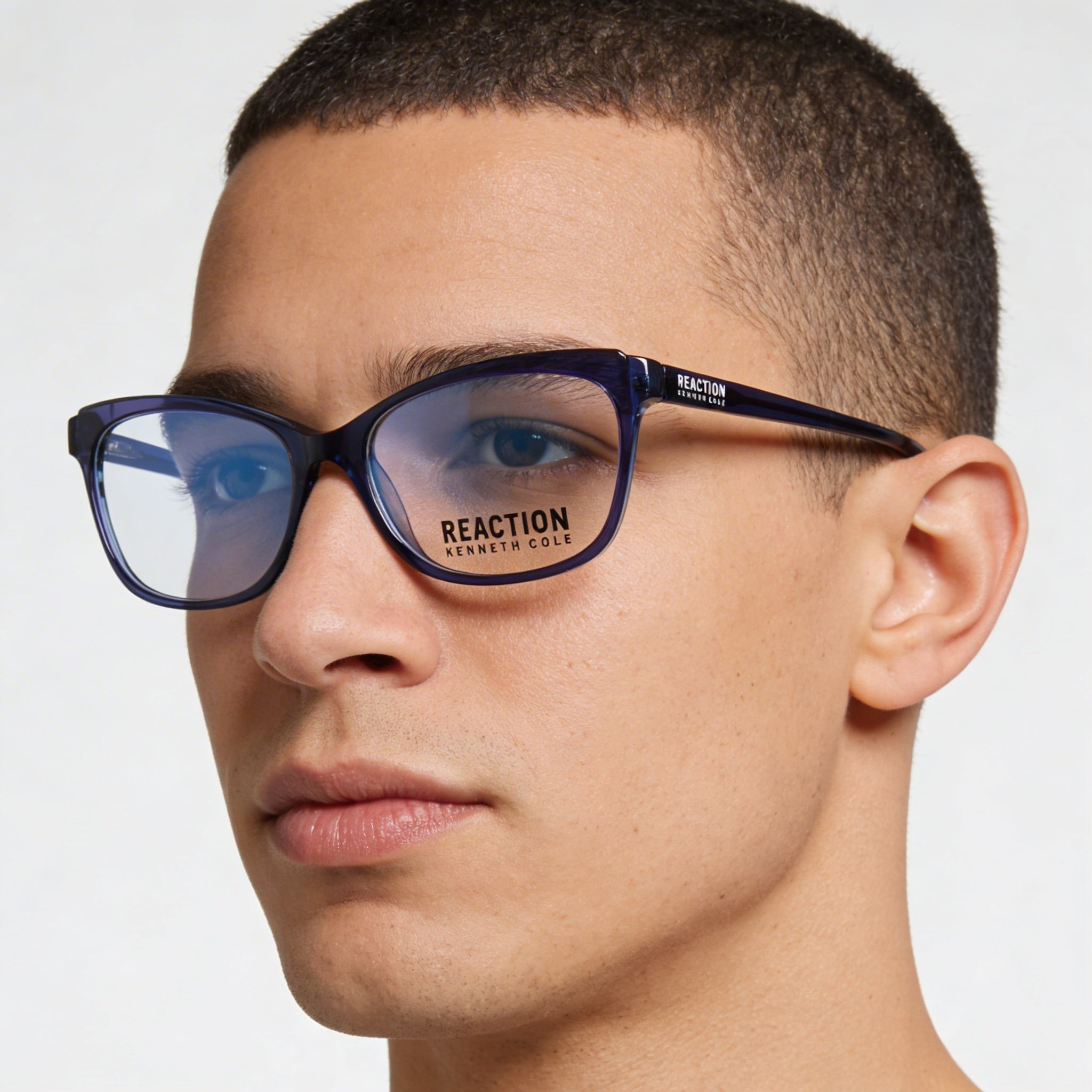 Gafas Kenneth Cole REACTION Kc0897 para hombre con montura de plástico azul y lentes de policarbonato transparente de 55 mm, Photo 4