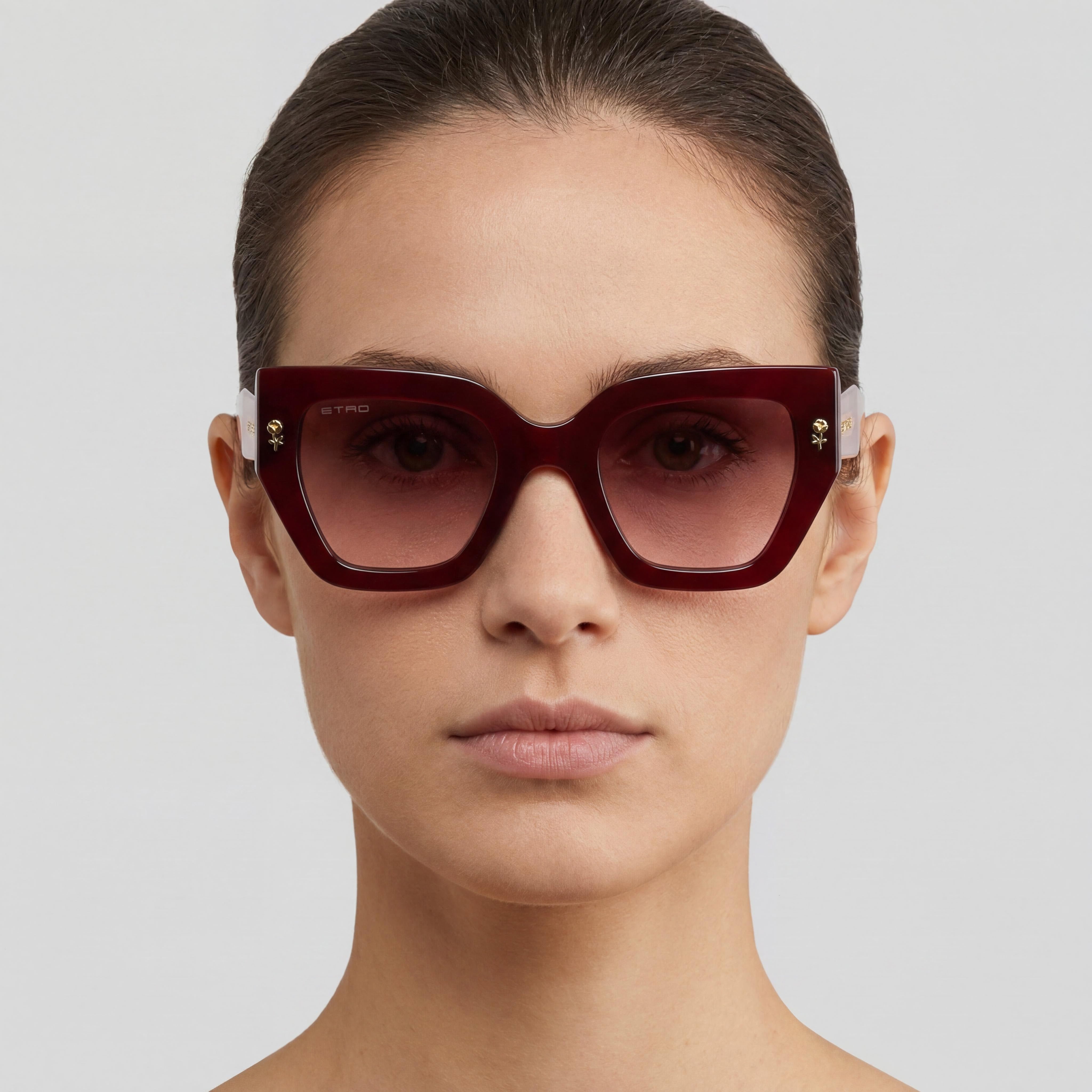 Gafas de sol casual Etro de acetato para mujer, montura burdeos, lentes no polarizadas de doble tono rosa, 50 mm, Photo 4