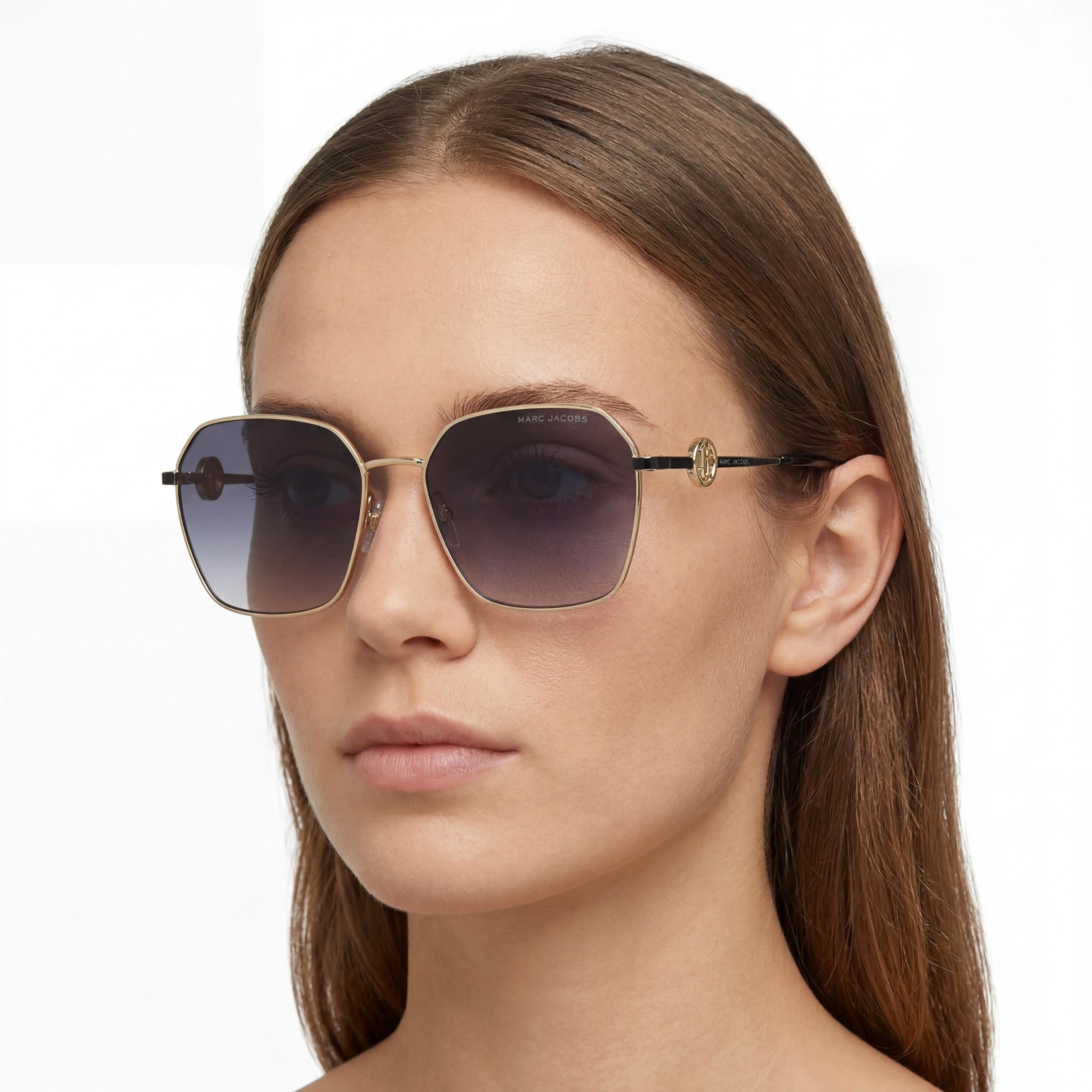 Marc Jacobs MARC 729/S Women's Square Metal Sunglasses, Gold Black Frame, Dark Grey Shaded Lenses, 58mm, Photo 5