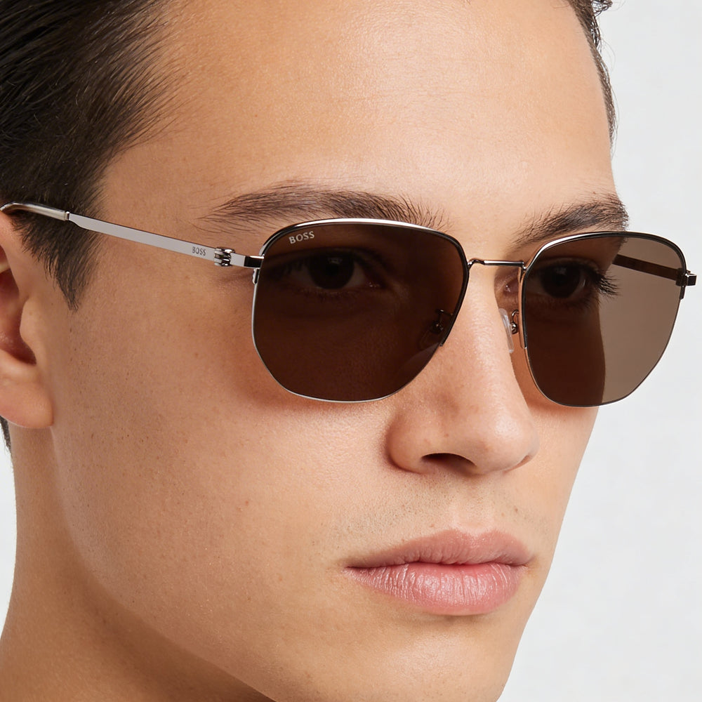 Hugo Boss Modern Style Unisex Ruthenium Stainless Steel Frame UV Protection Sunglasses 57mm