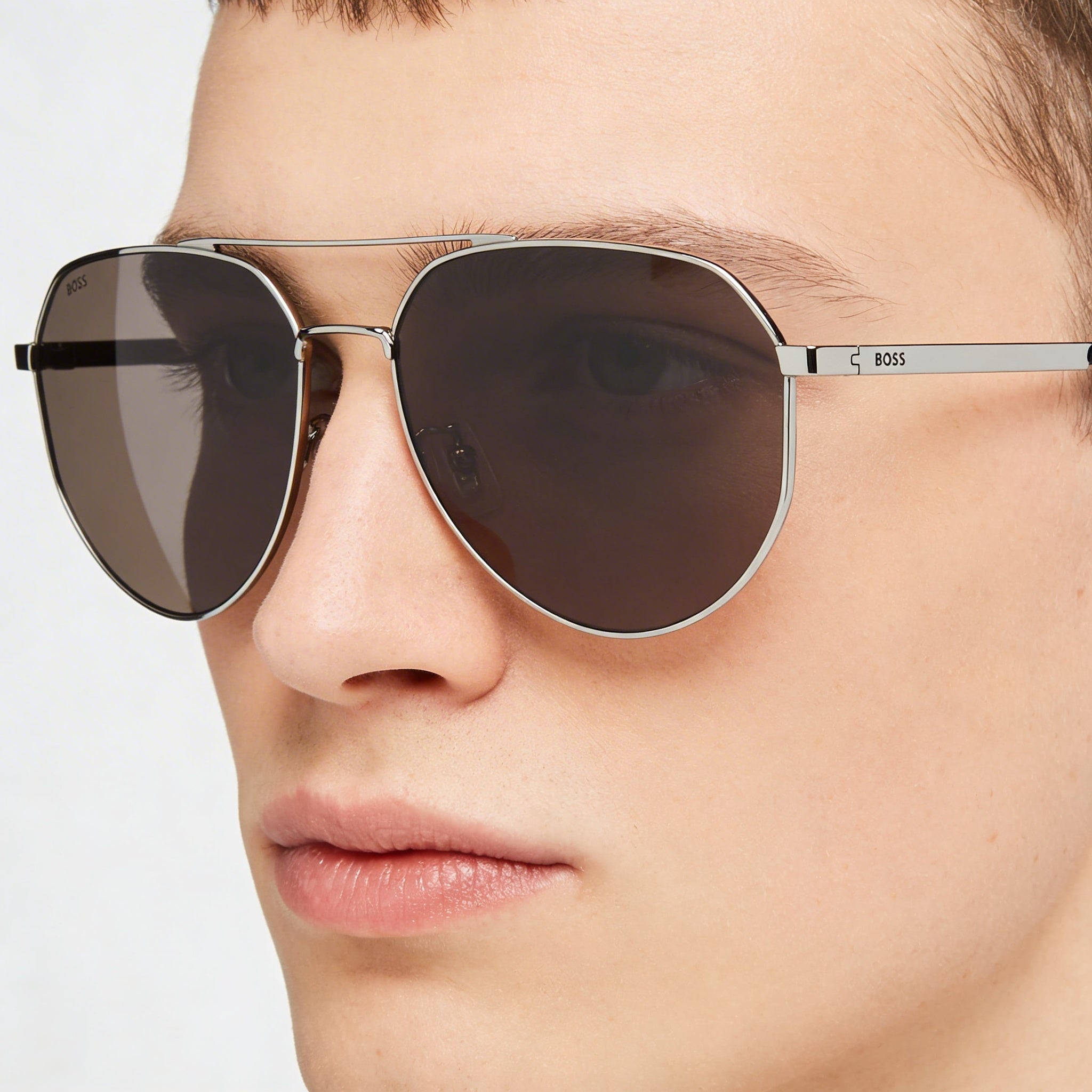 Hugo Boss Tech & Innovation Unisex Pilot Stainless Steel Ruthenium UV Protected Sunglasses 61mm, Photo 5